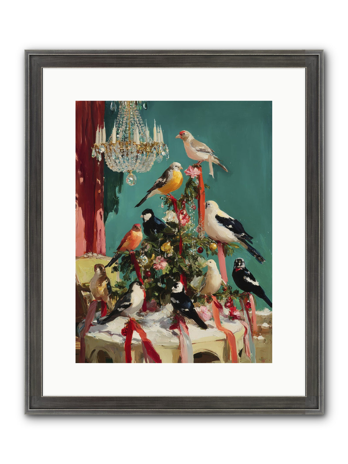 Perched & Perfectly Merry Framed Print - Slimwoods Black/Silver 12x16