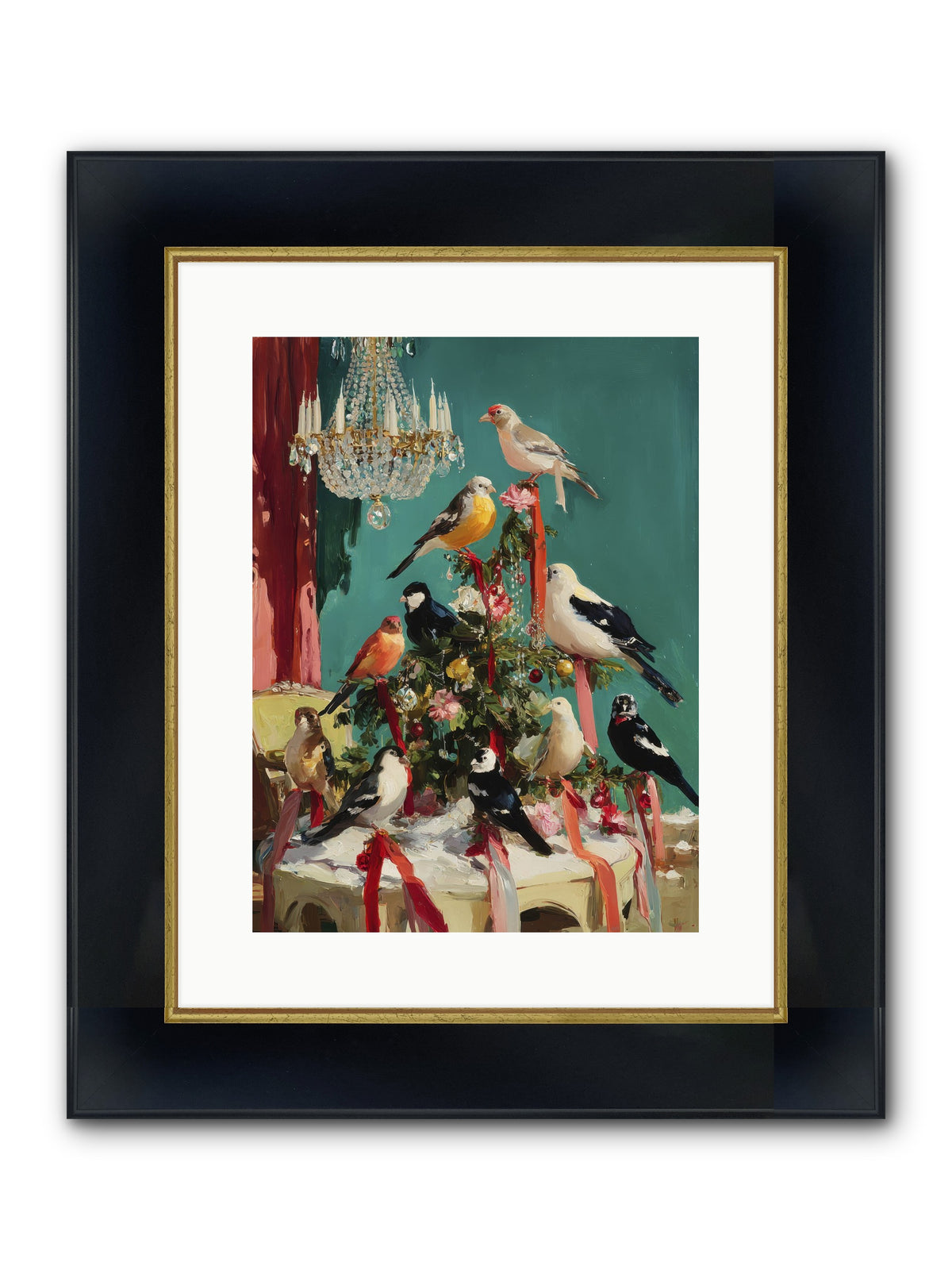 Perched & Perfectly Merry Framed Print - Wide Black w/Gold 12x16