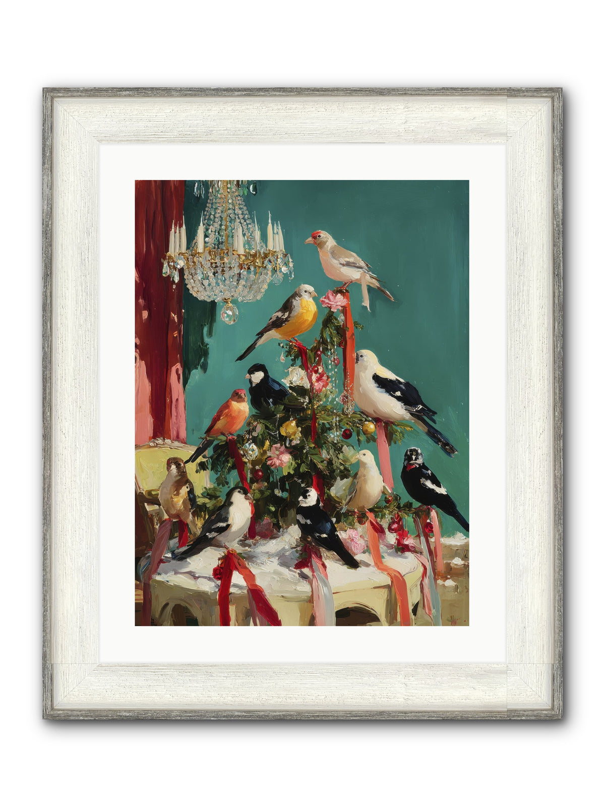 Perched & Perfectly Merry Framed Print - Driftwood White 18x24