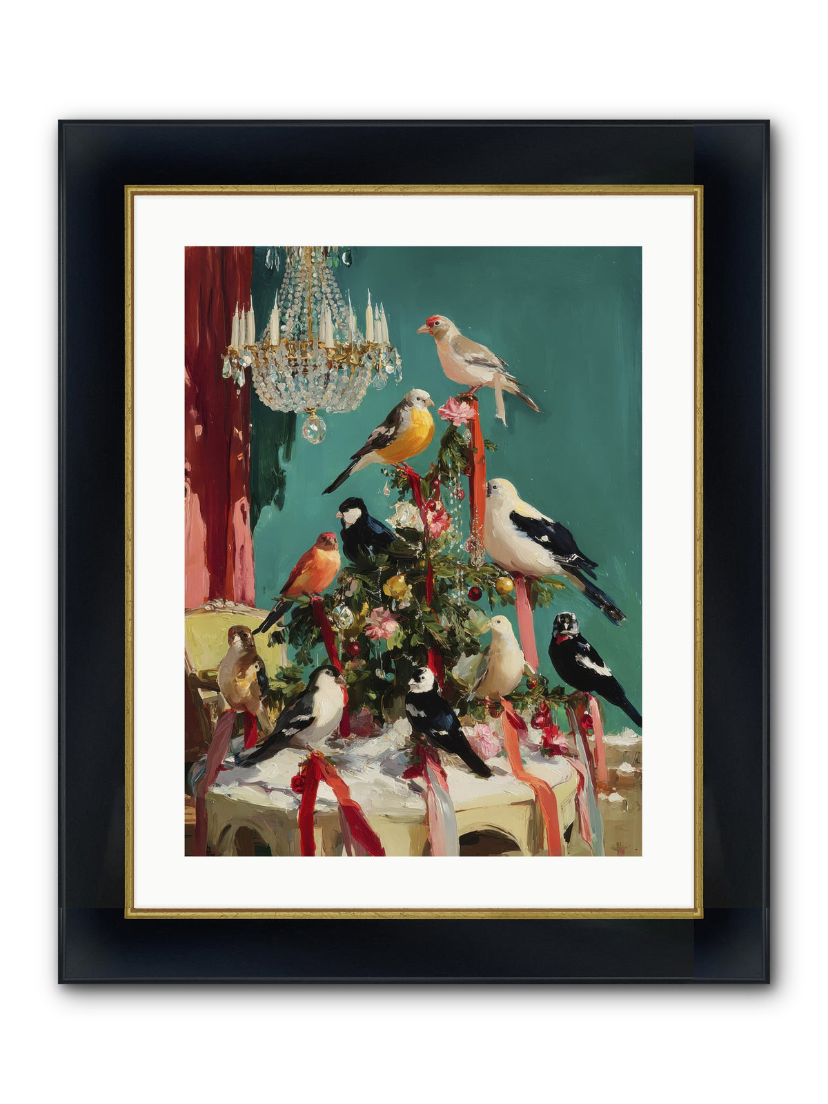 Perched & Perfectly Merry Framed Print - Wide Black w/Gold 18x24