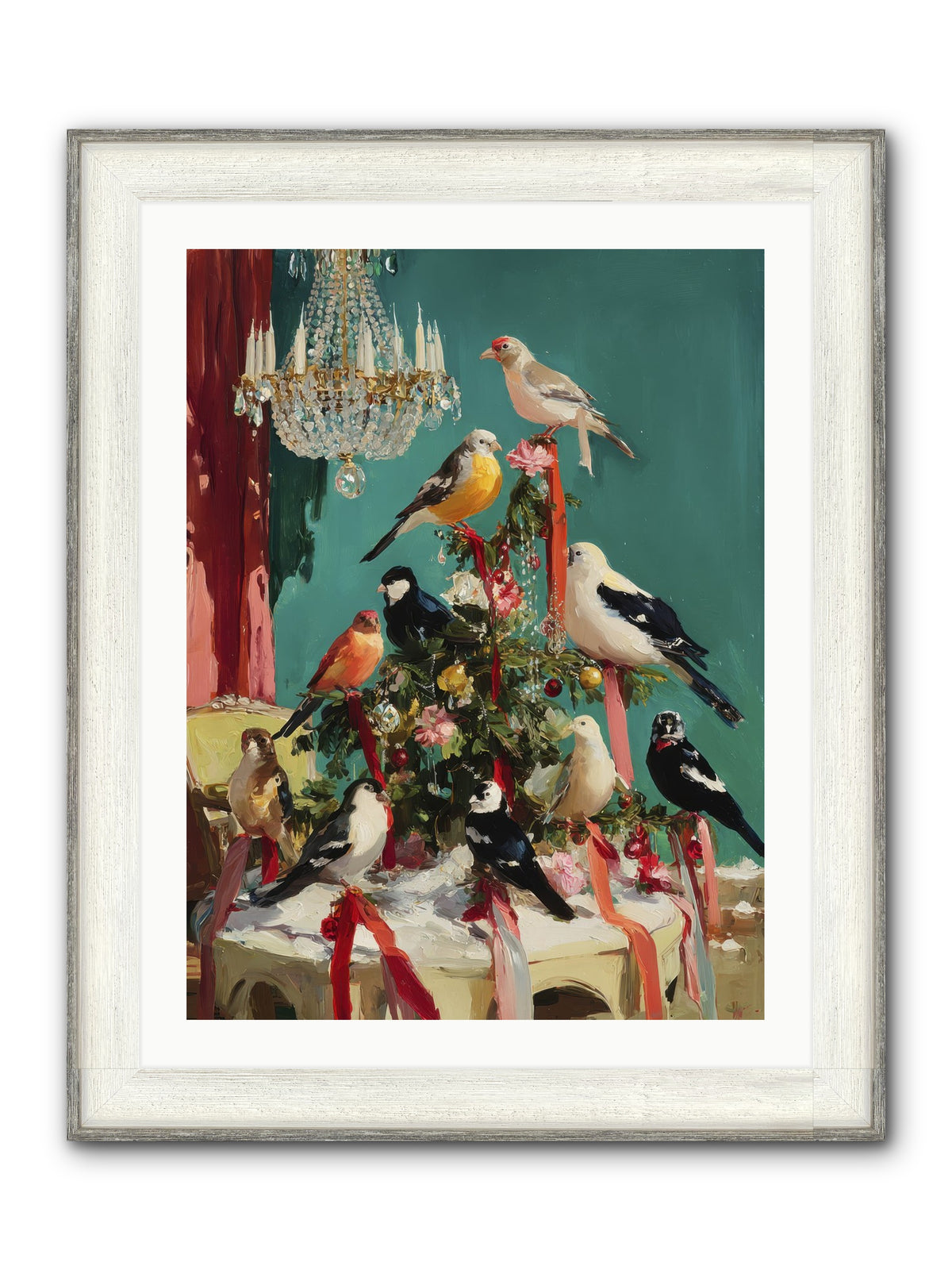 Perched & Perfectly Merry Framed Print - Driftwood White 24x32