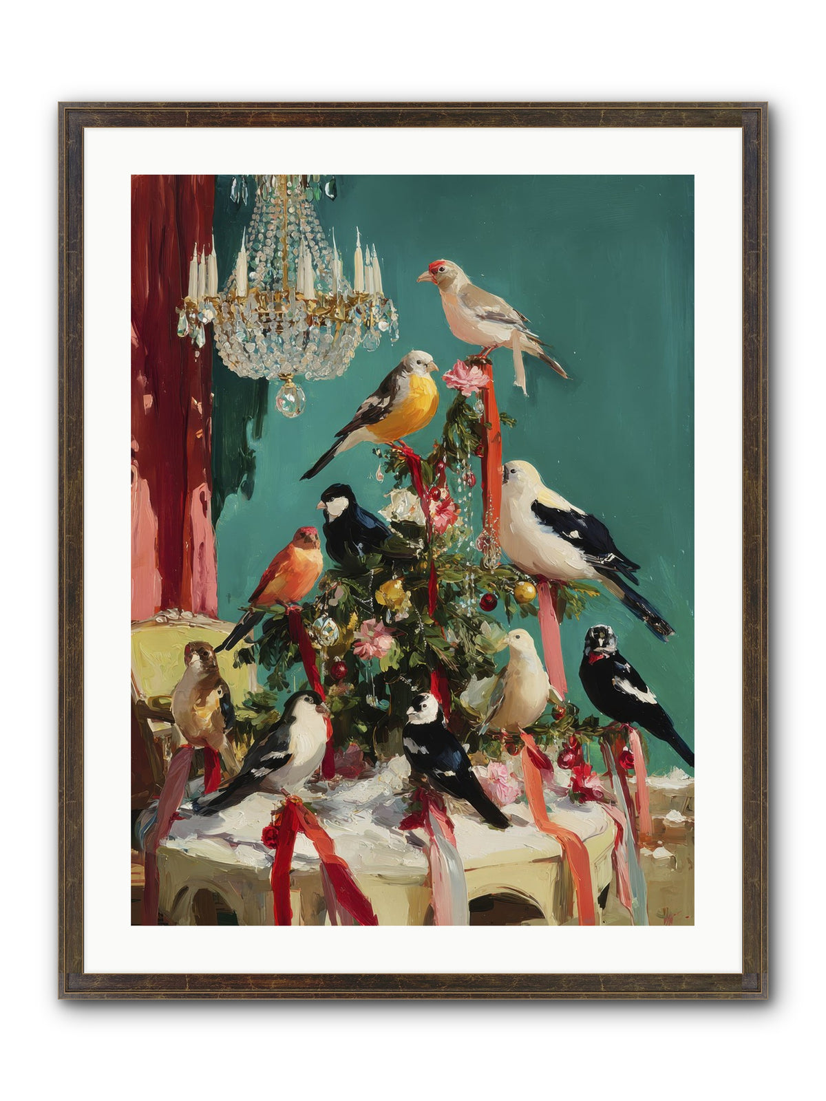 Perched & Perfectly Merry Framed Print - Slimwoods Black/Gold 24x32