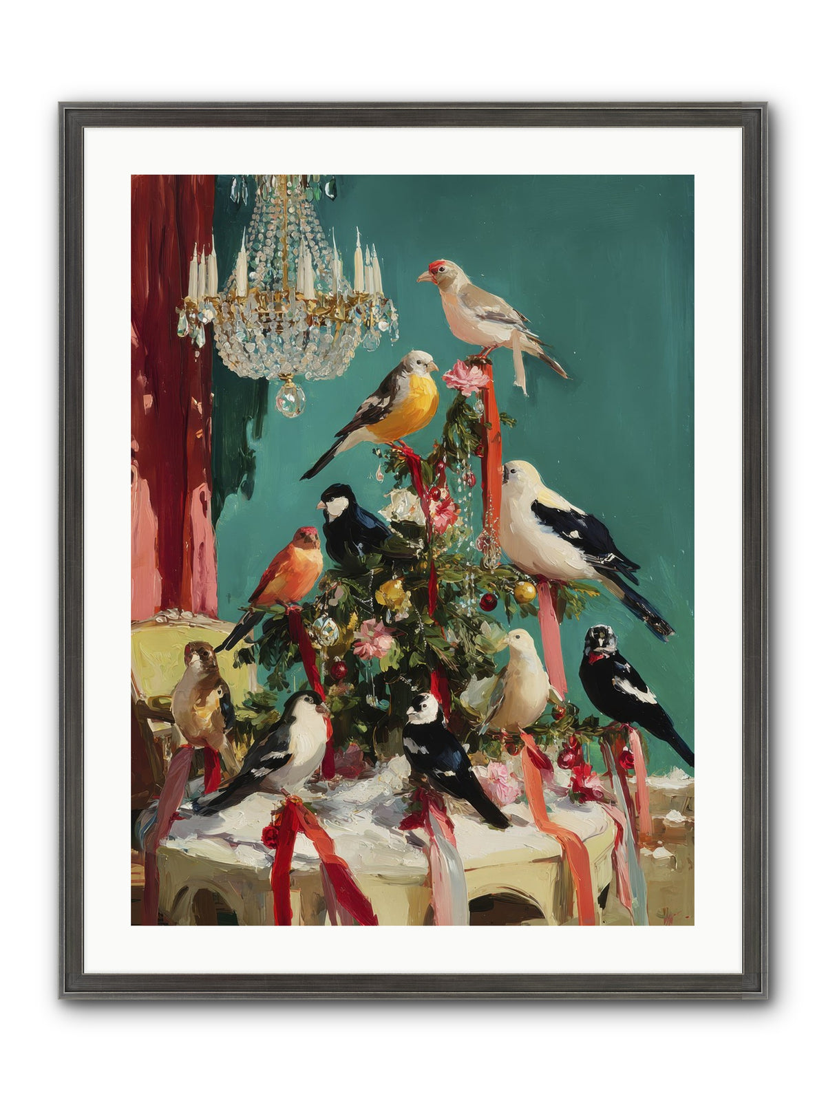 Perched & Perfectly Merry Framed Print - Slimwoods Black/Silver 24x32