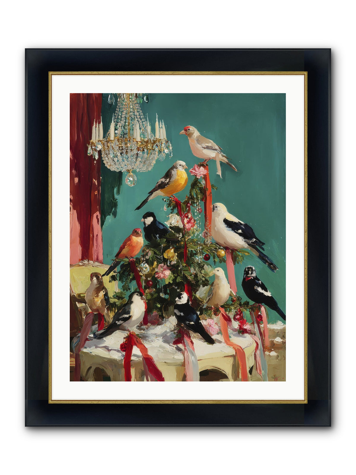 Perched & Perfectly Merry Framed Print - Wide Black w/Gold 24x32