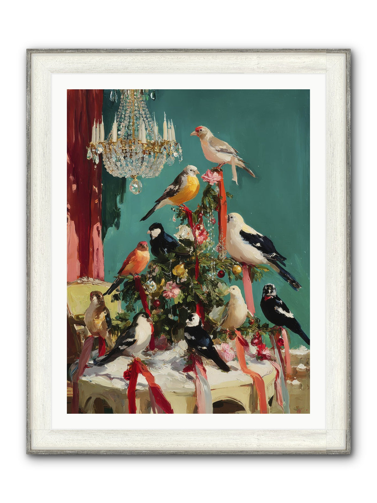 Perched & Perfectly Merry Framed Print - Driftwood White 30x40