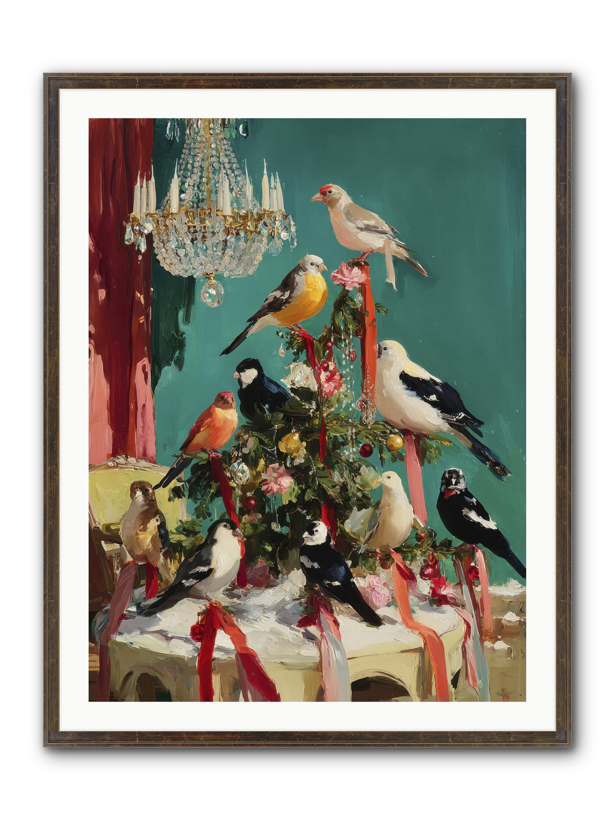 Perched & Perfectly Merry Framed Print - Slimwoods Black/Gold 30x40