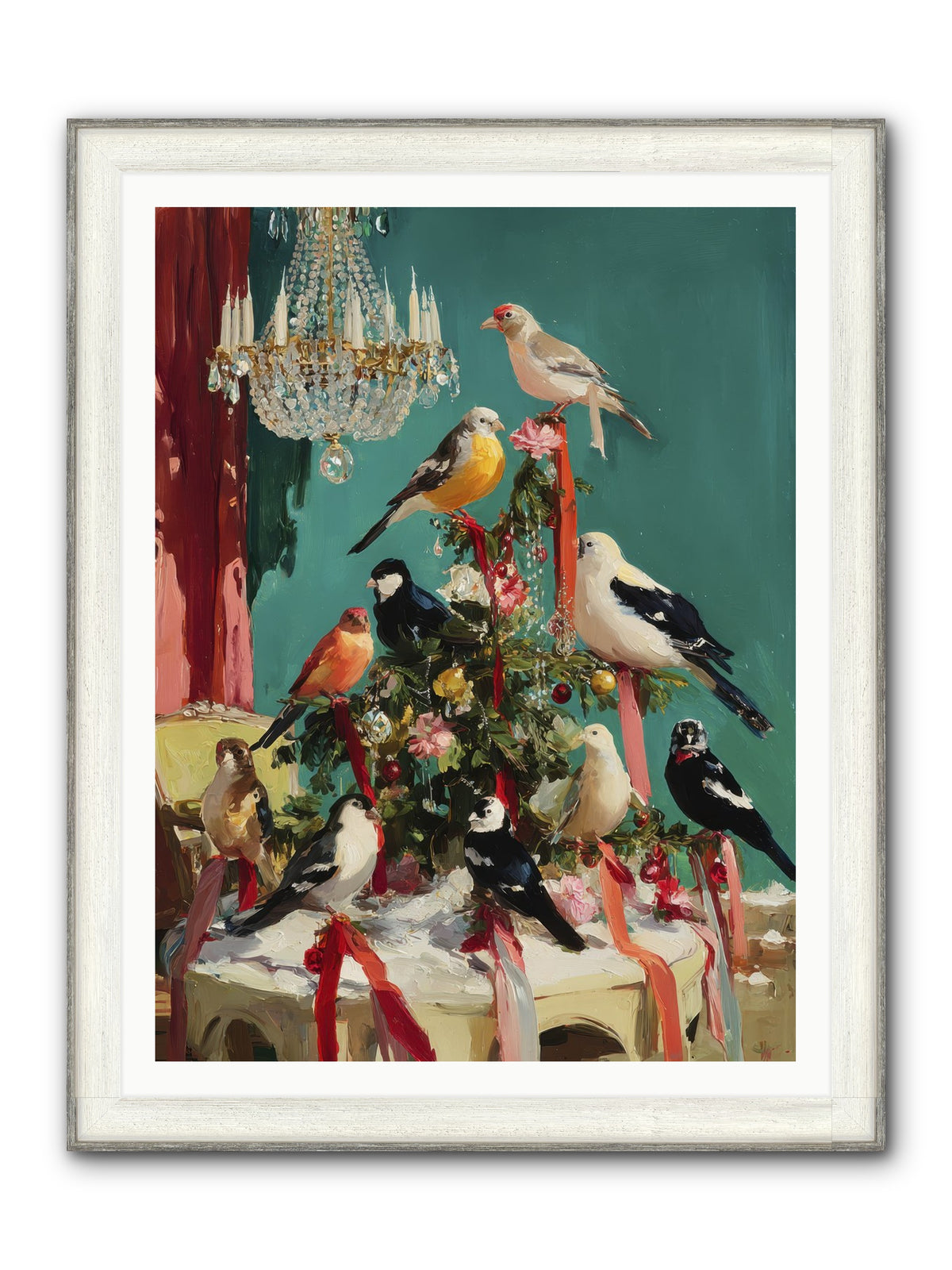 Perched & Perfectly Merry Framed Print - Driftwood White 36x48