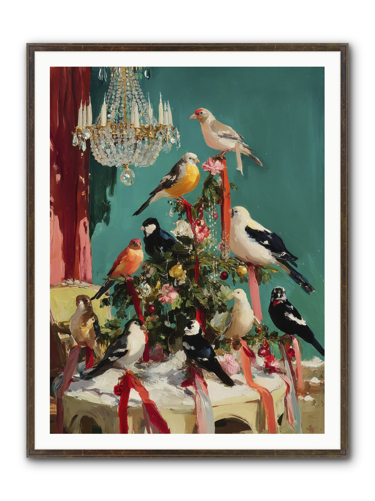 Perched & Perfectly Merry Framed Print - Slimwoods Black/Gold 36x48