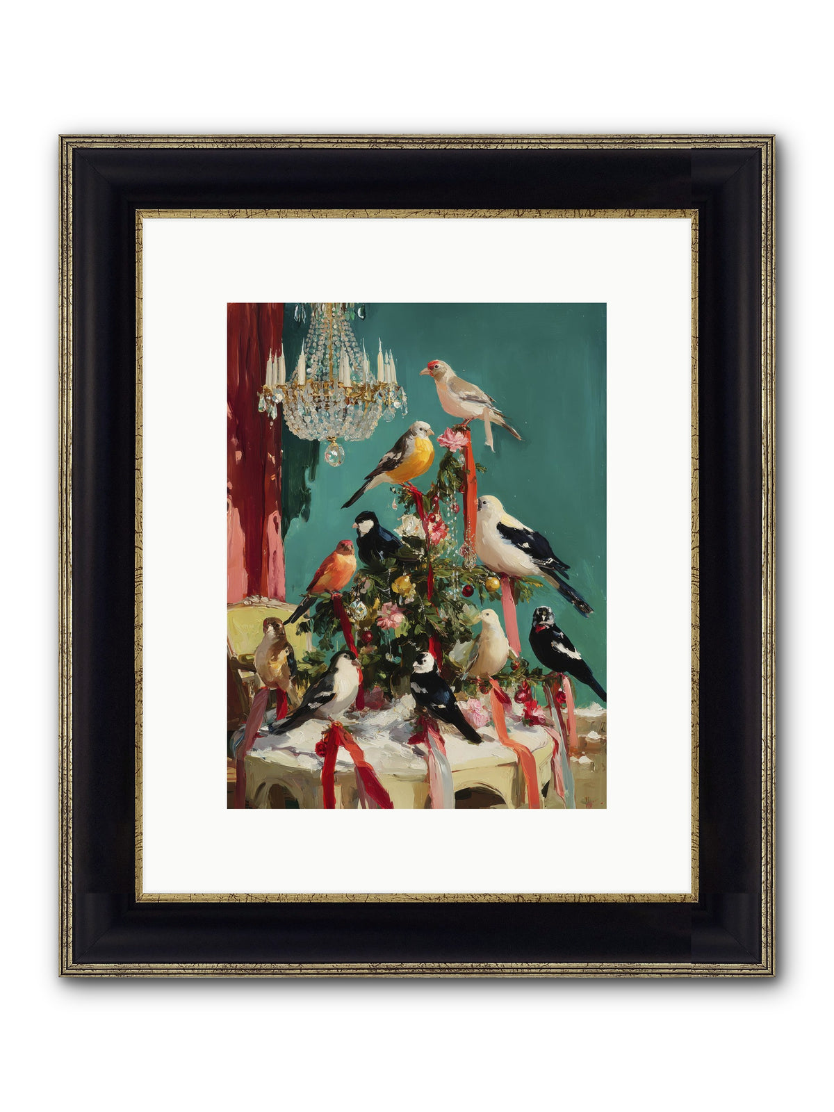 Perched & Perfectly Merry Framed Print - Black & Gold 9x12