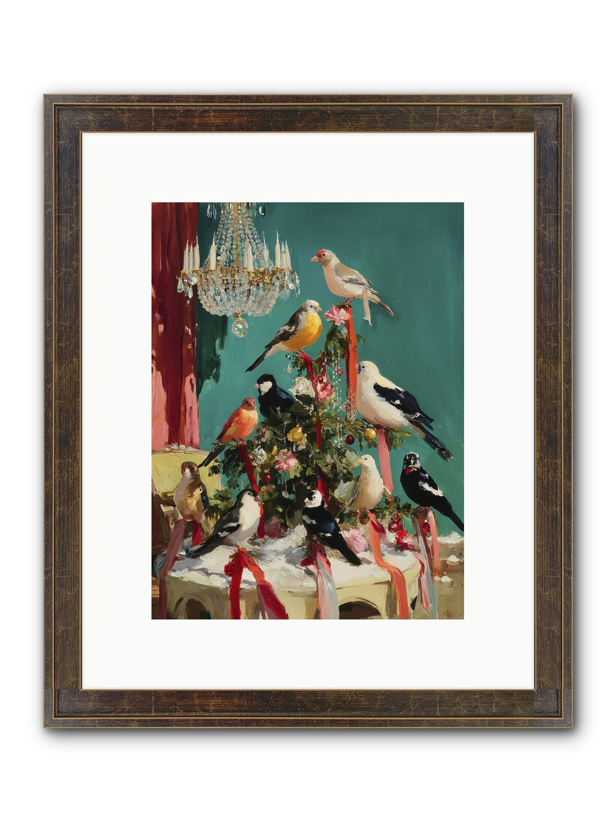 Perched & Perfectly Merry Framed Print - Slimwoods Black/Gold 9x12