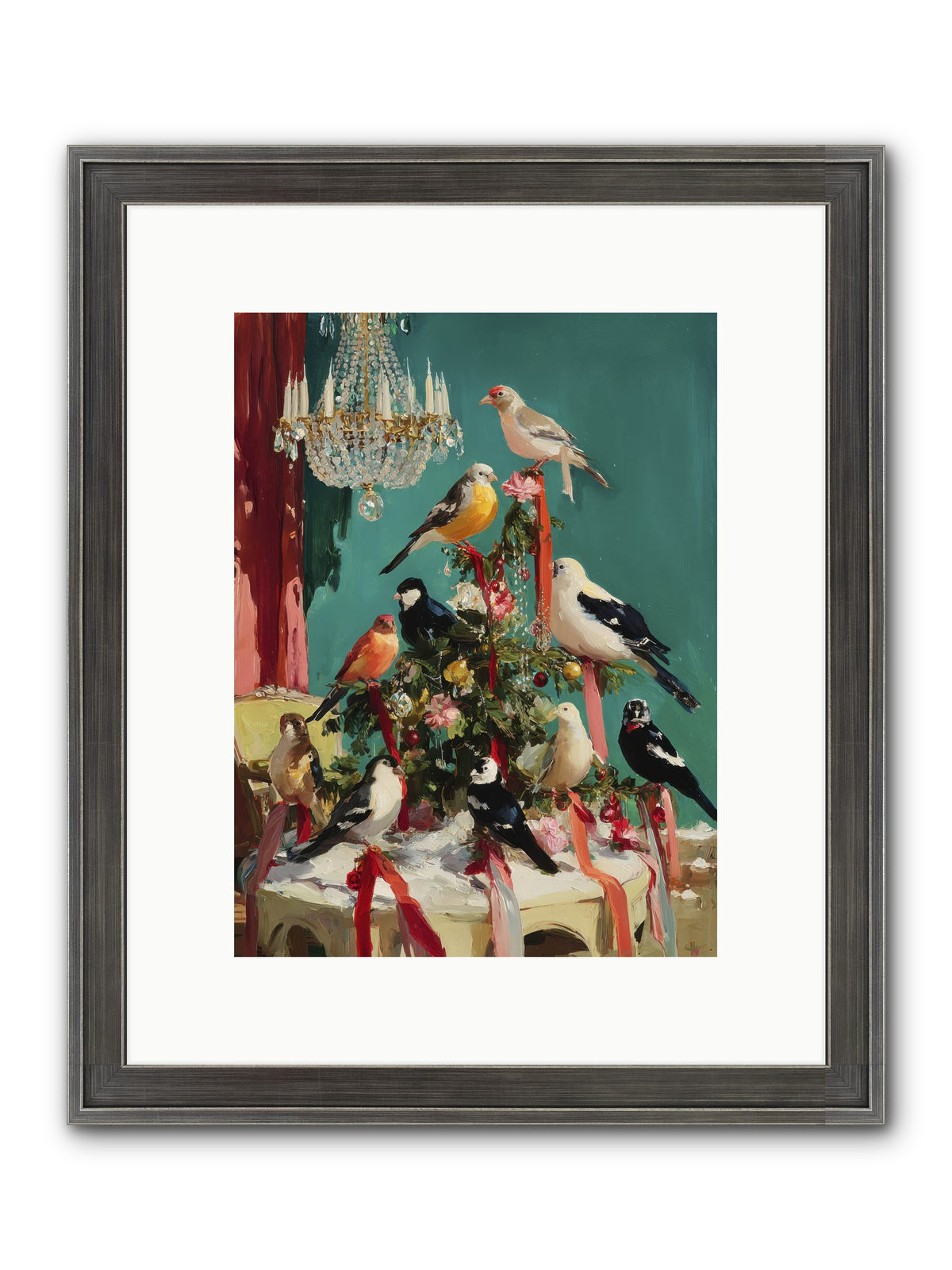 Perched & Perfectly Merry Framed Print - Slimwoods Black/Silver 9x12