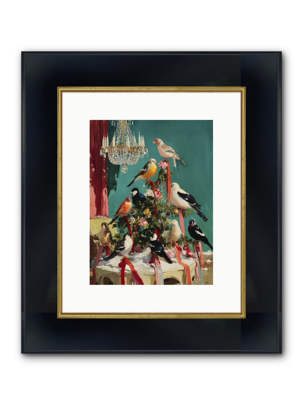 Perched & Perfectly Merry Framed Print - Wide Black w/Gold 9x12