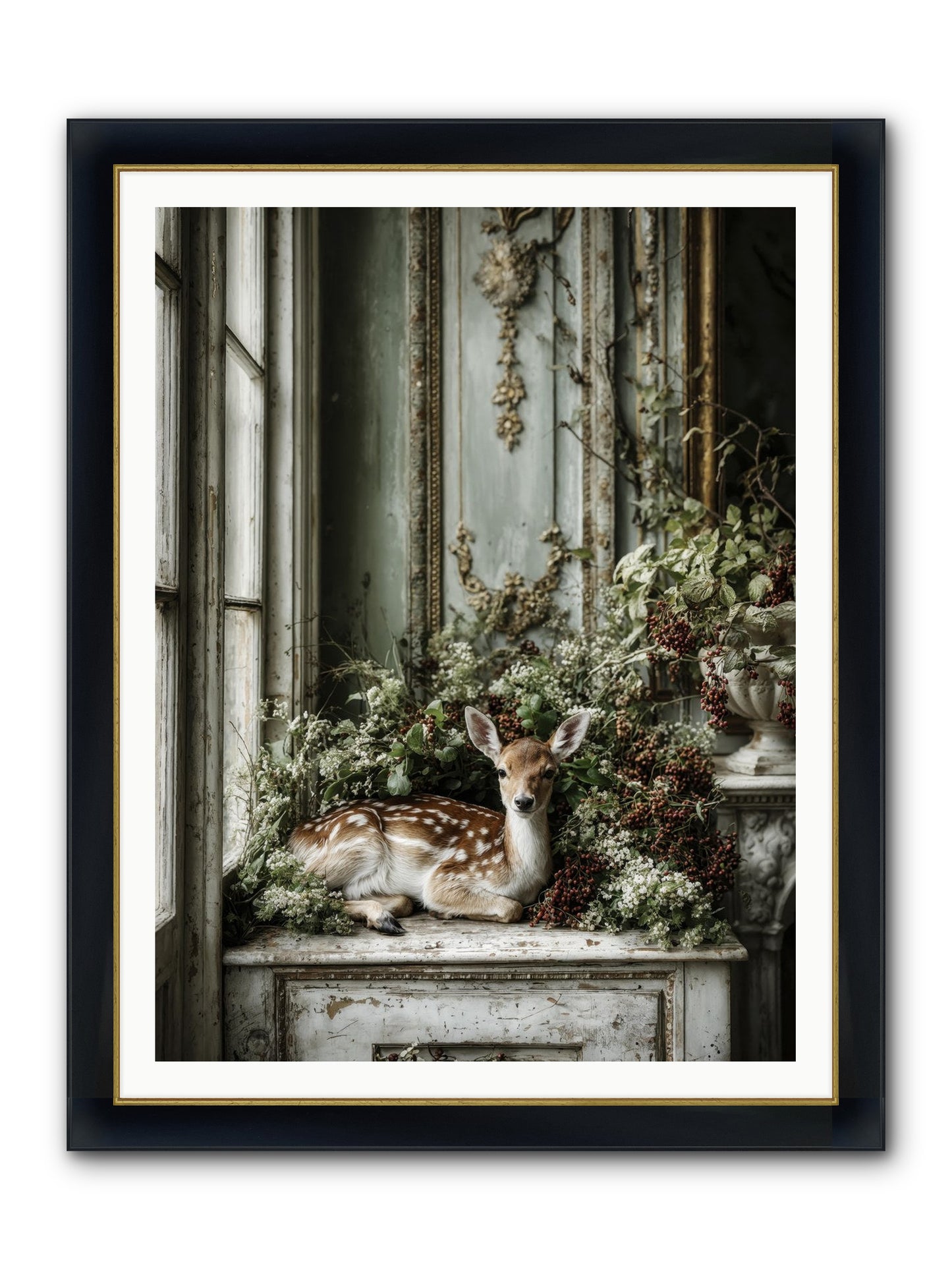 Percival Framed Print - Wide Black w/Gold 36x48
