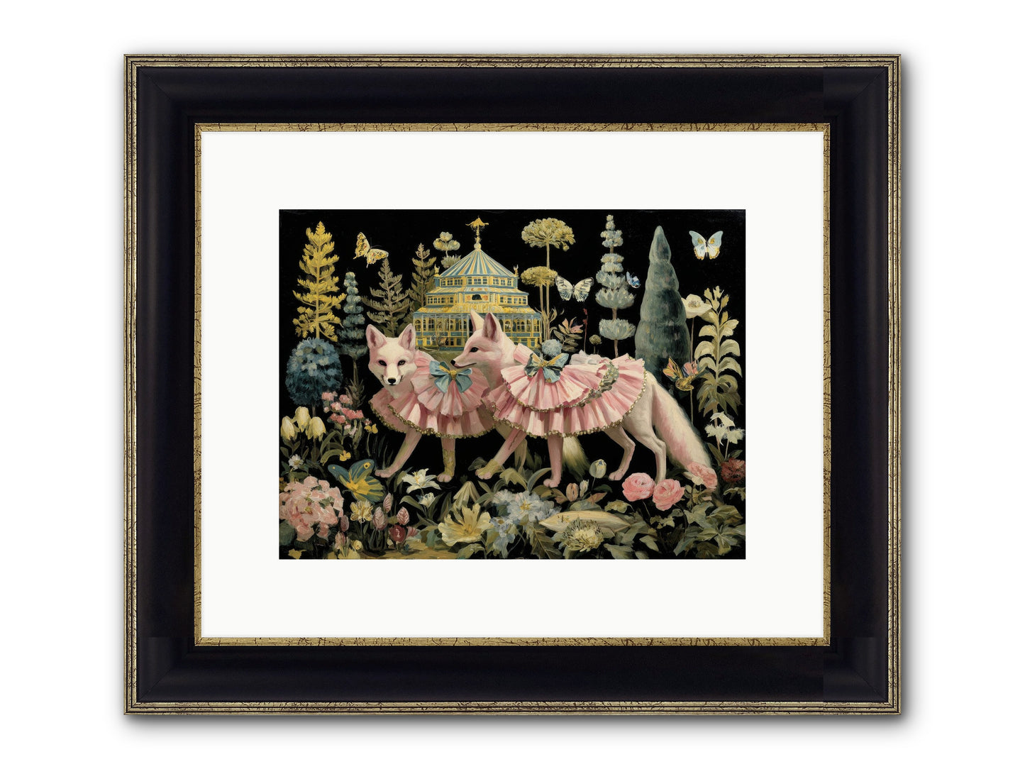 Petal Drift Framed Print - Black & Gold 12x9