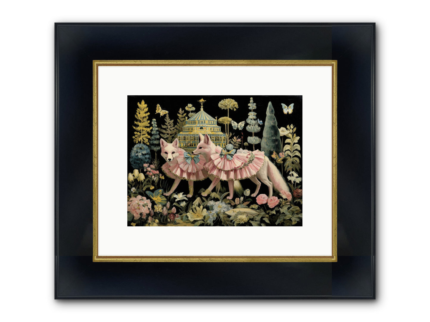 Petal Drift Framed Print - Wide Black w/Gold 12x9