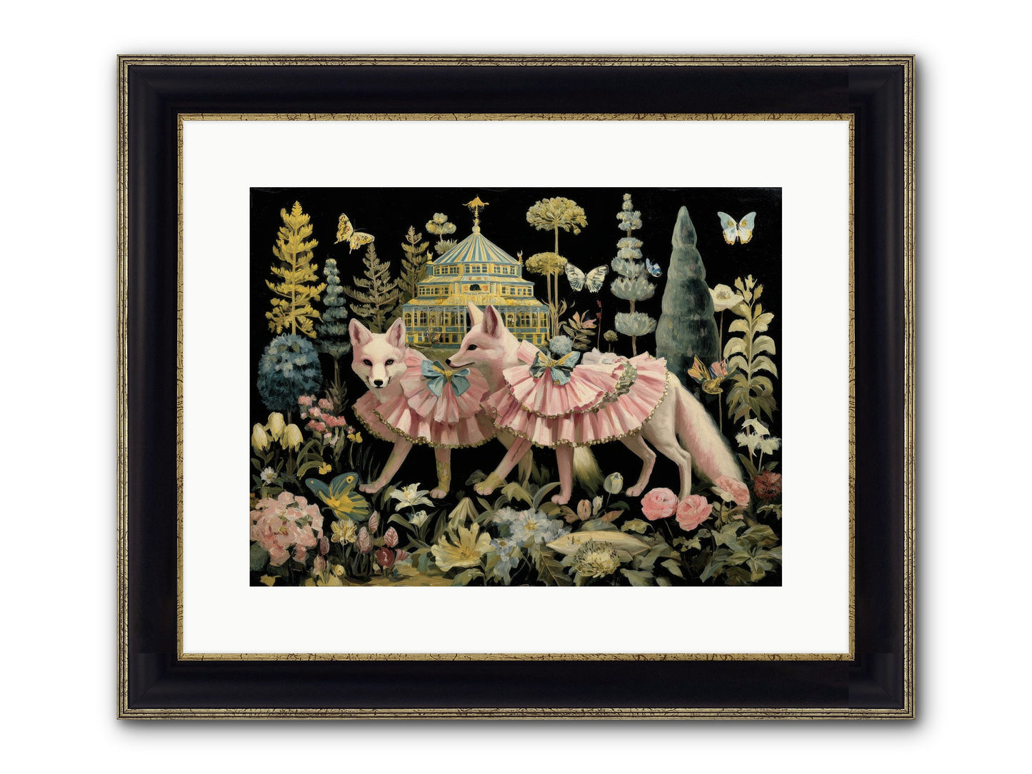 Petal Drift Framed Print - Black & Gold 16x12