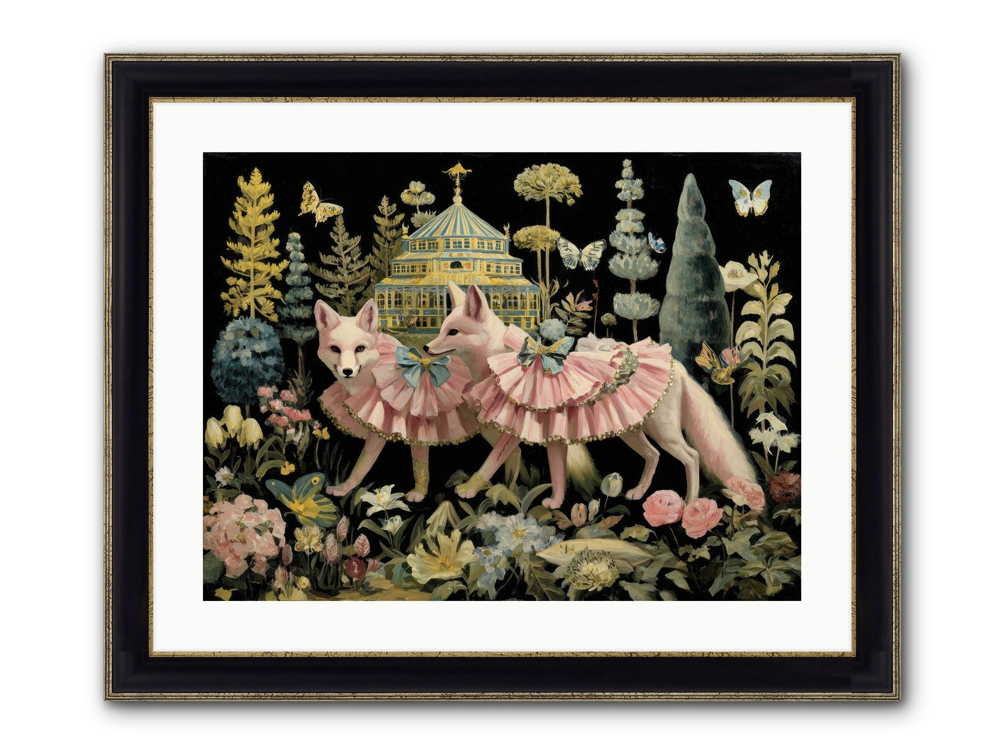 Petal Drift Framed Print - Black & Gold 24x18