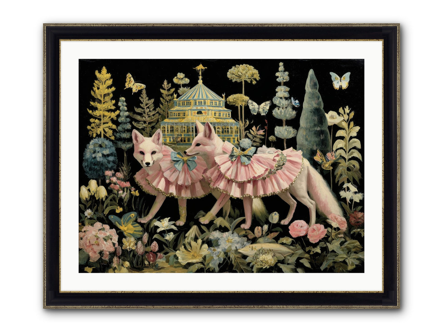 Petal Drift Framed Print - Black & Gold 32x24