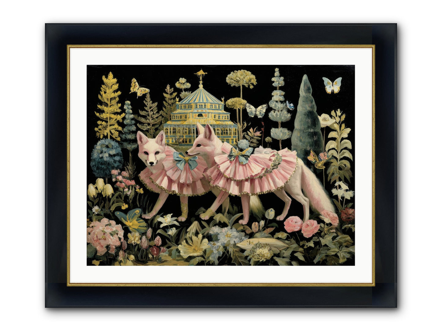 Petal Drift Framed Print - Wide Black w/Gold 32x24