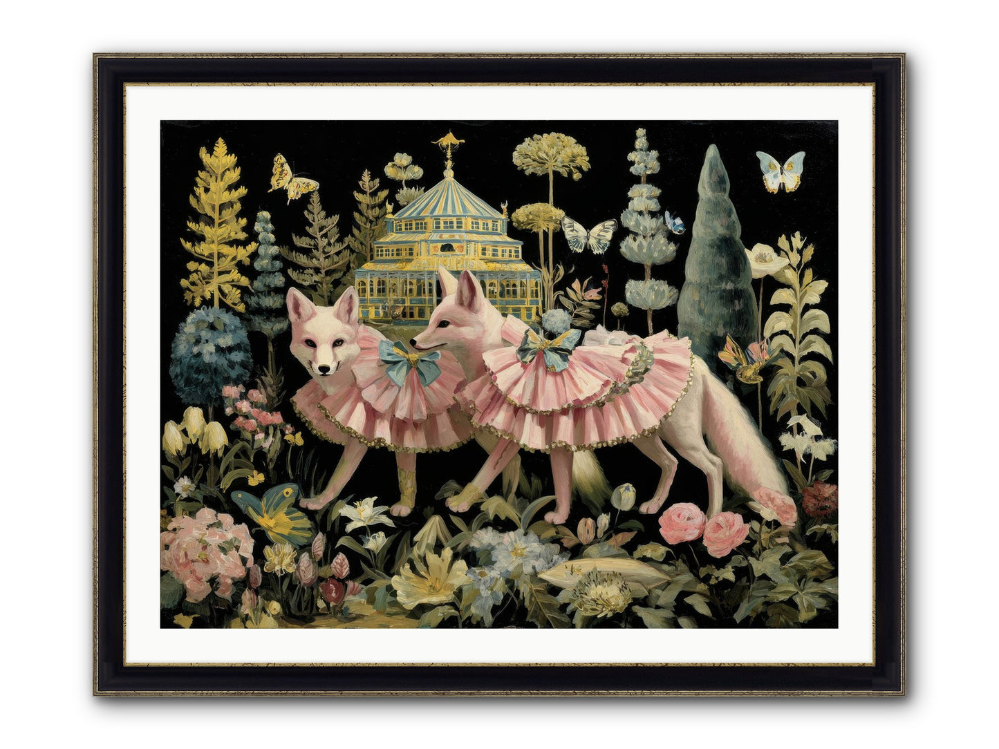 Petal Drift Framed Print - Black & Gold 40x30