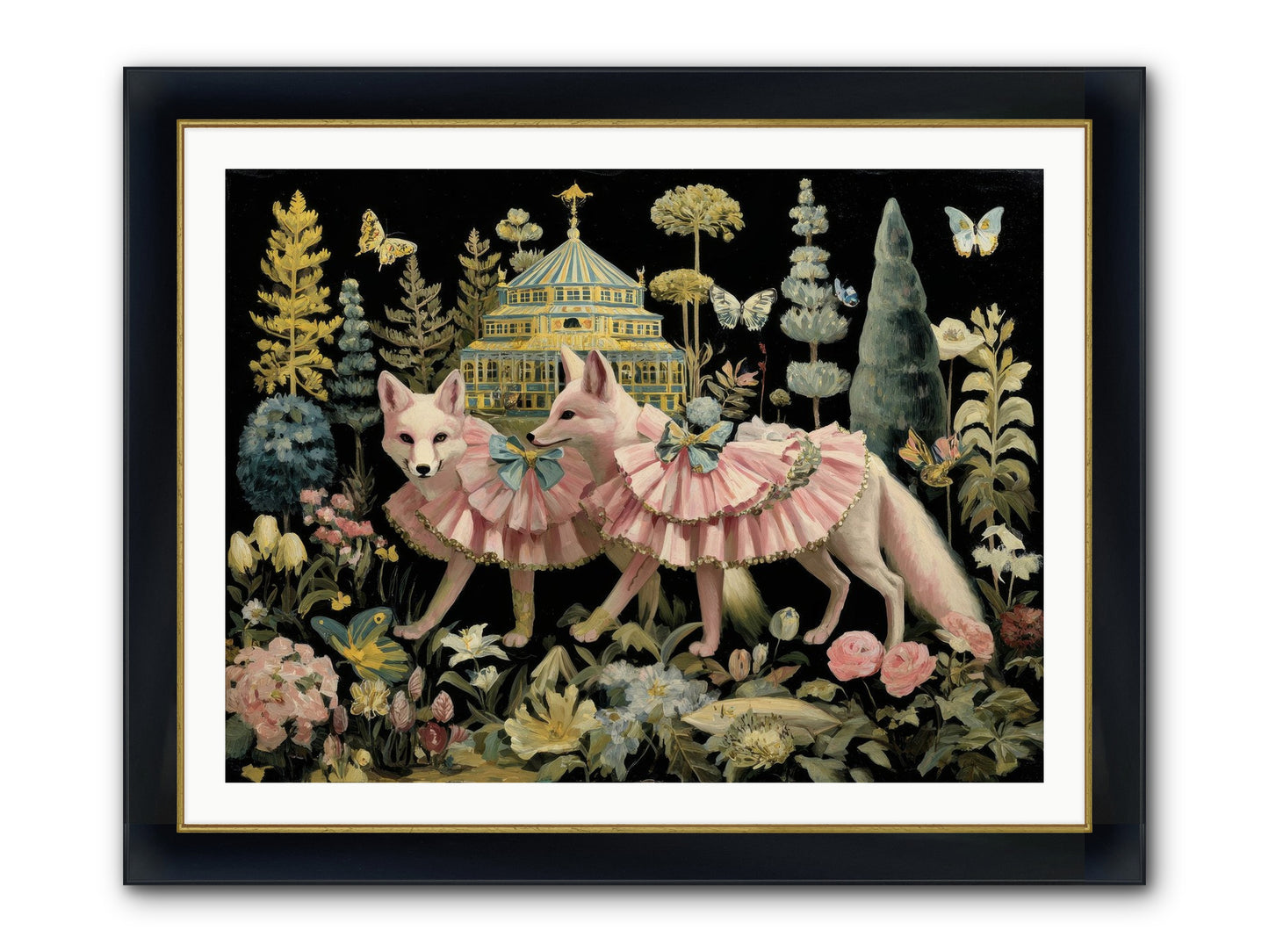 Petal Drift Framed Print - Wide Black w/Gold 40x30
