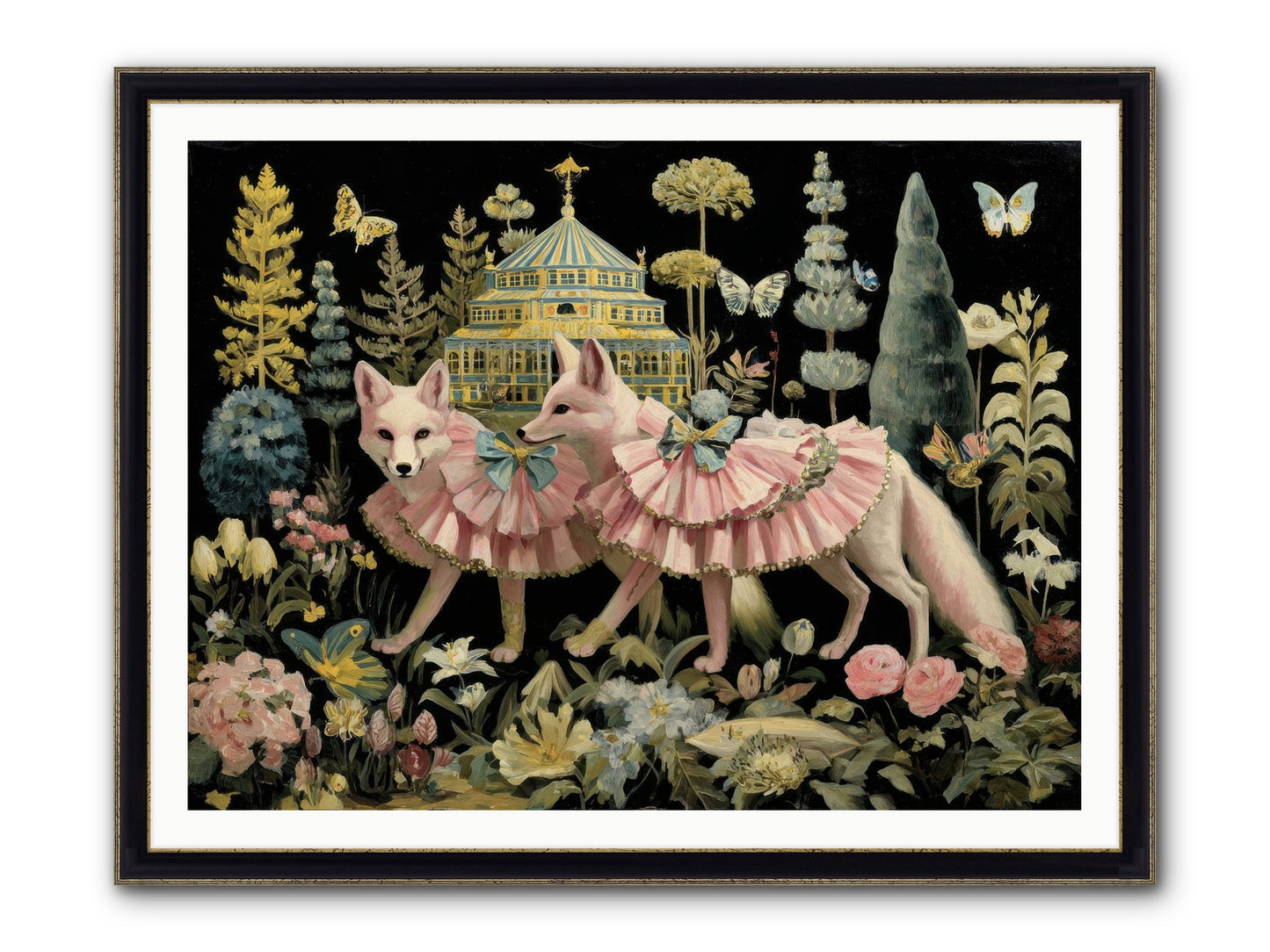 Petal Drift Framed Print - Black & Gold 48x36
