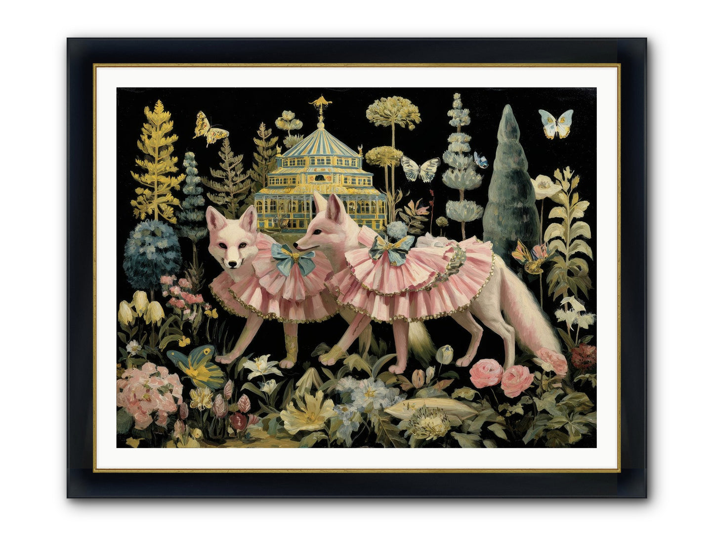 Petal Drift Framed Print - Wide Black w/Gold 48x36