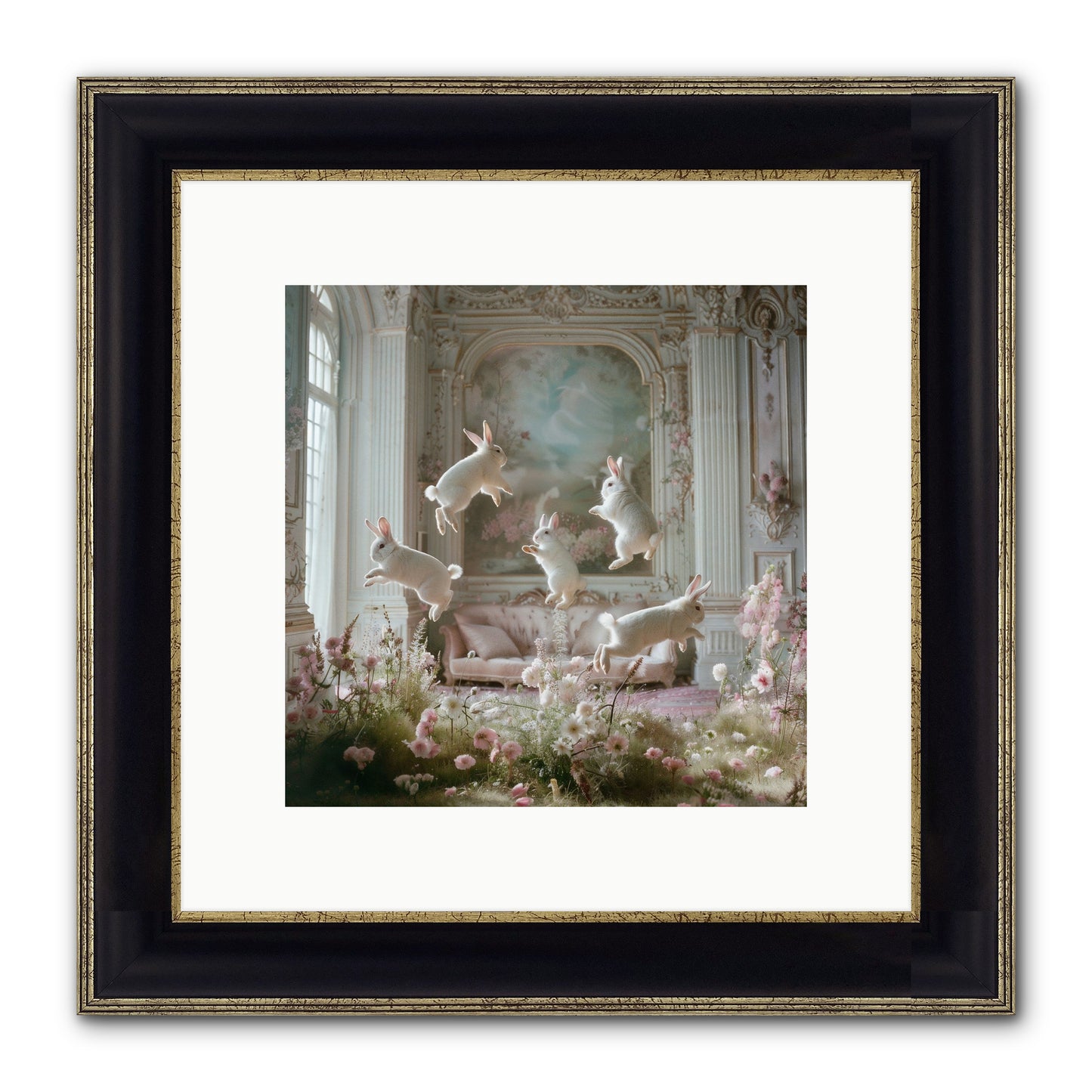 Petal Pirouette Framed Print - Black & Gold 10x10