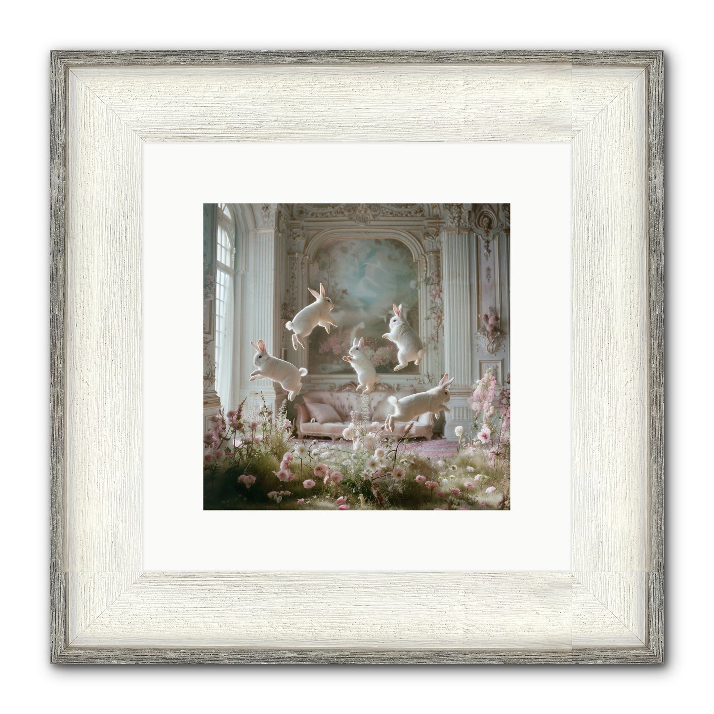 Petal Pirouette Framed Print - Driftwood White 10x10
