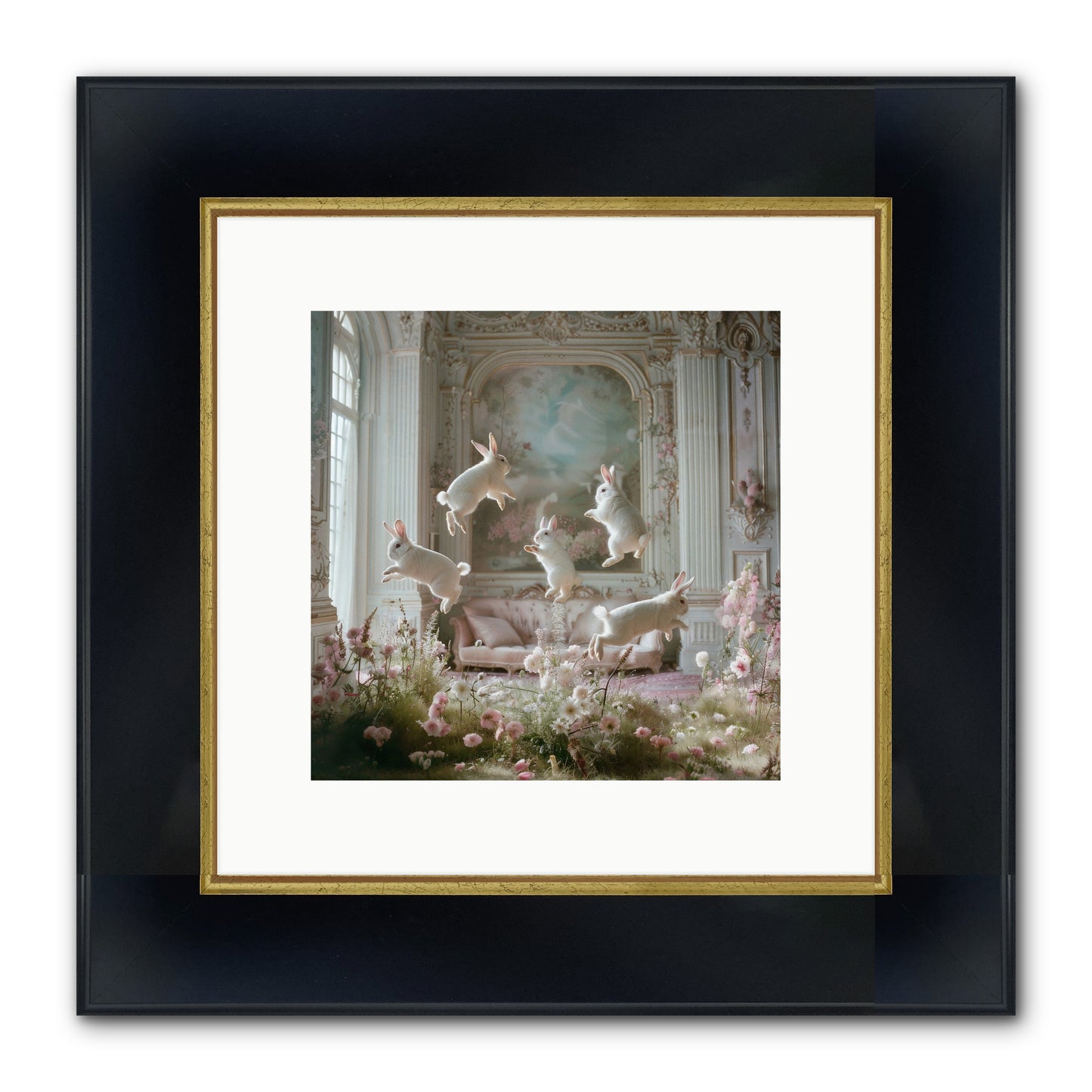 Petal Pirouette Framed Print - Wide Black w/Gold 10x10