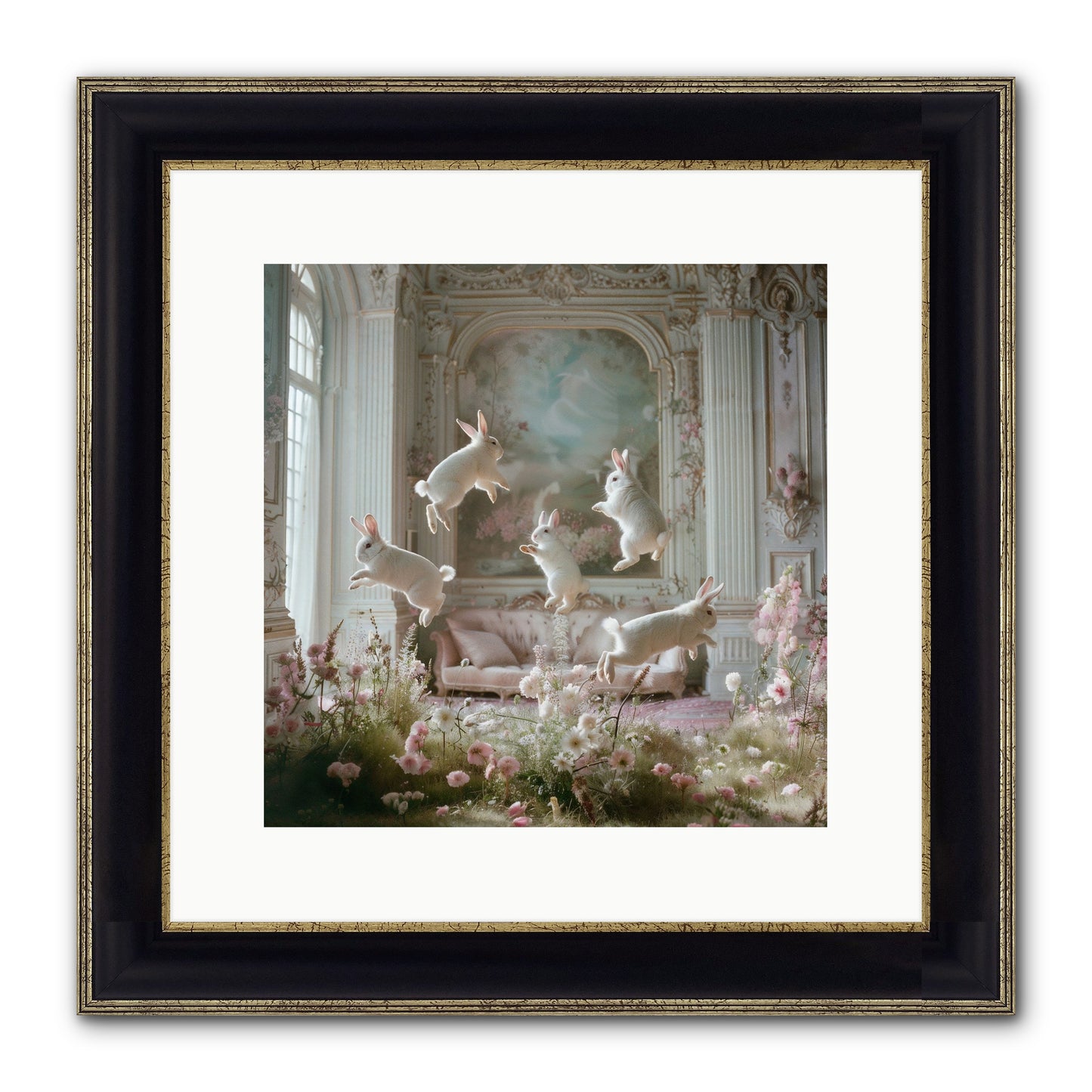 Petal Pirouette Framed Print - Black & Gold 12x12
