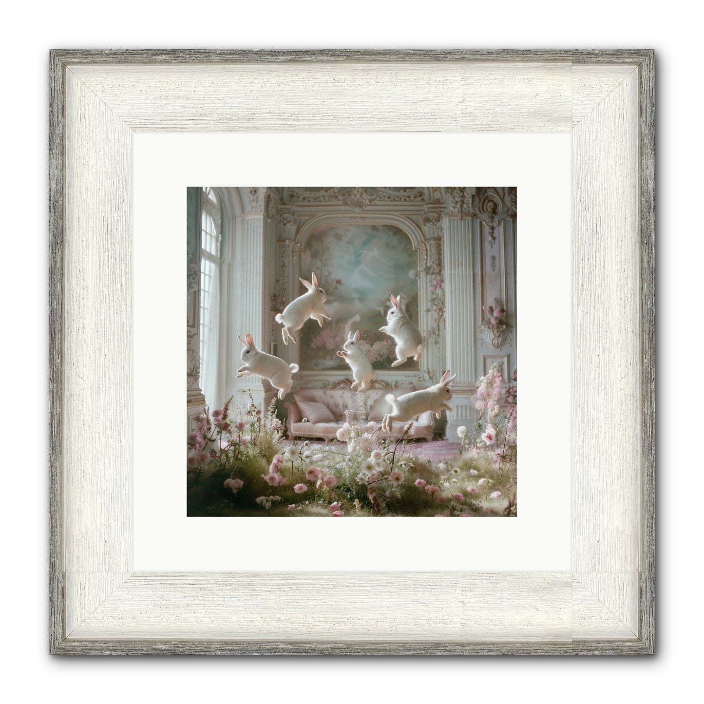 Petal Pirouette Framed Print - Driftwood White 12x12