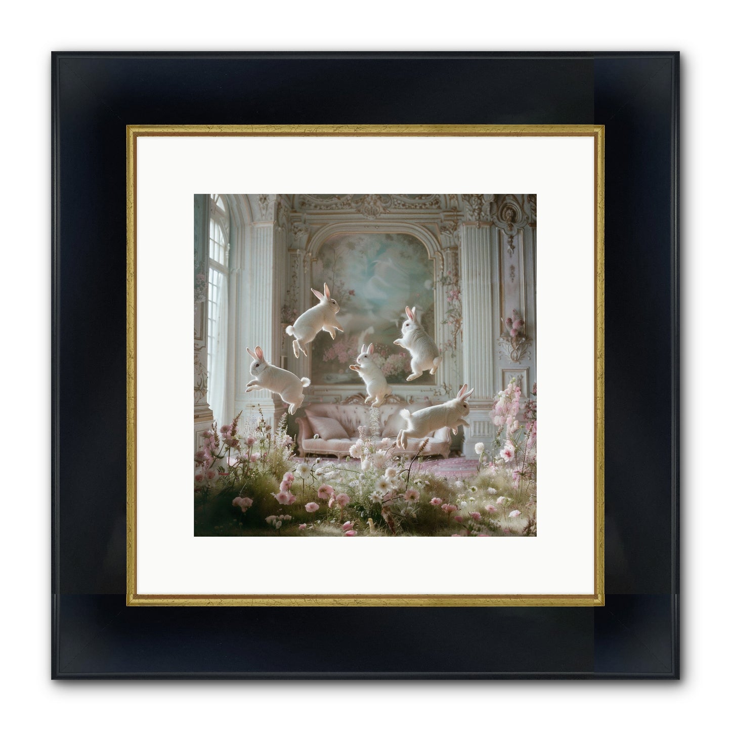 Petal Pirouette Framed Print - Wide Black w/Gold 12x12