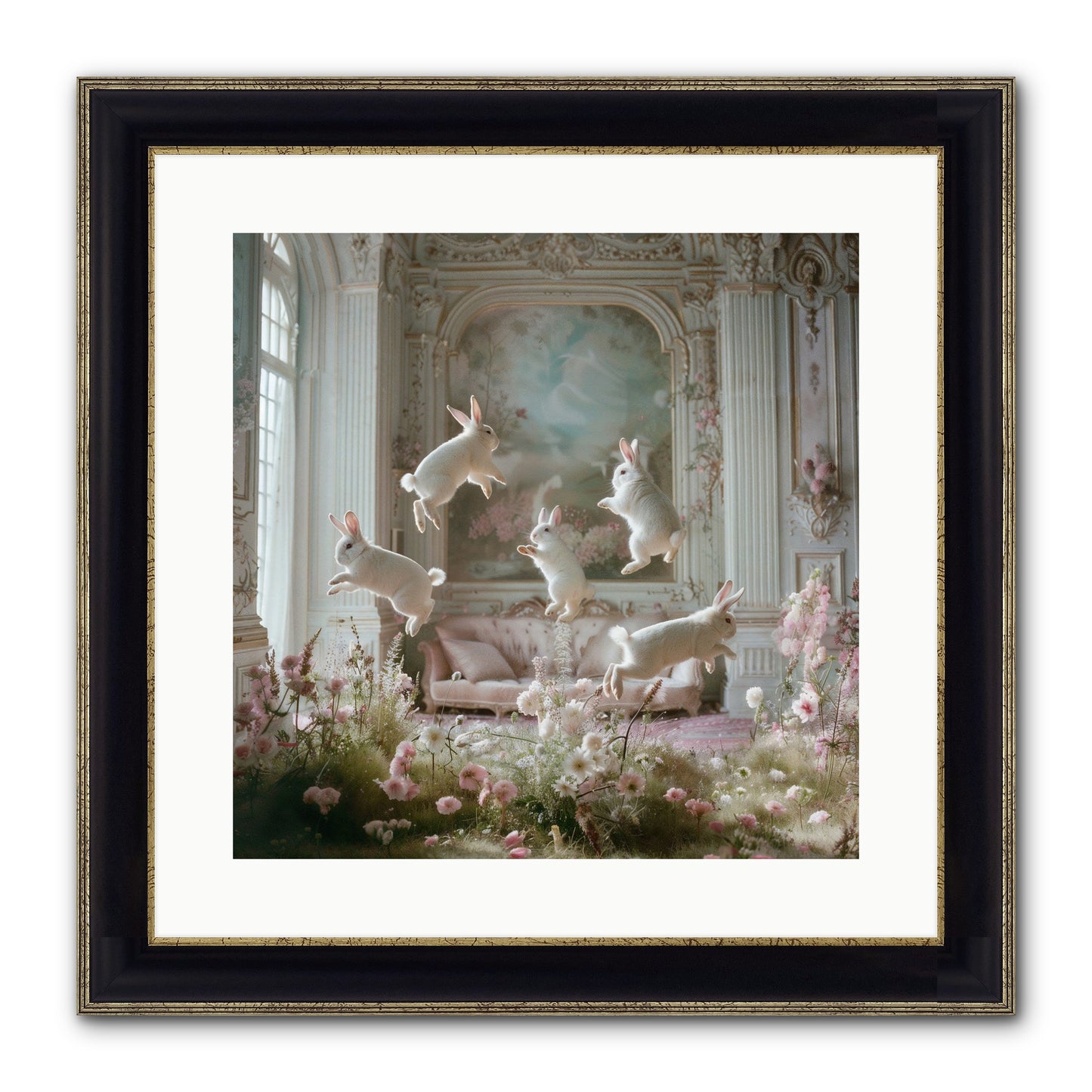 Petal Pirouette Framed Print - Black & Gold 16x16