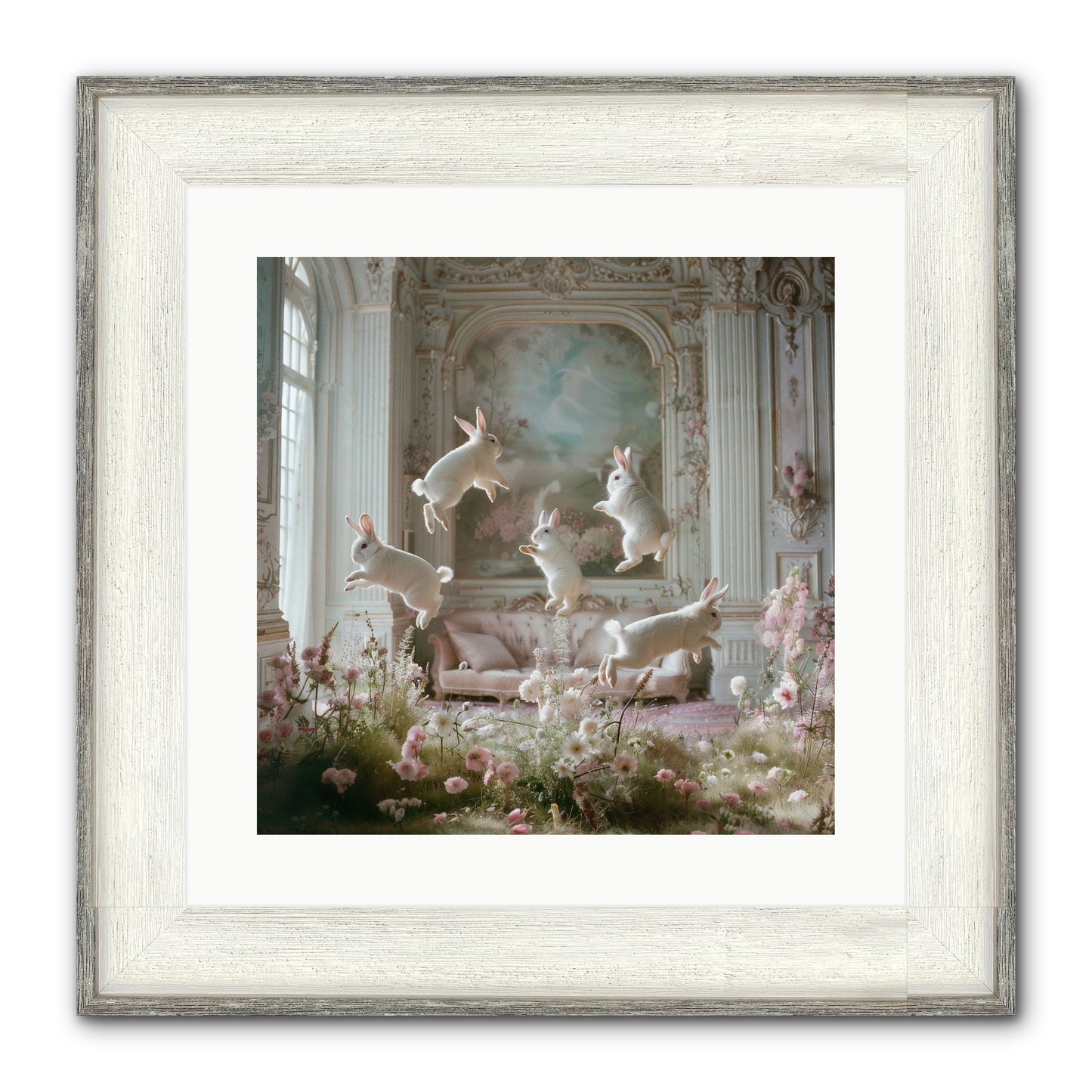 Petal Pirouette Framed Print - Driftwood White 16x16