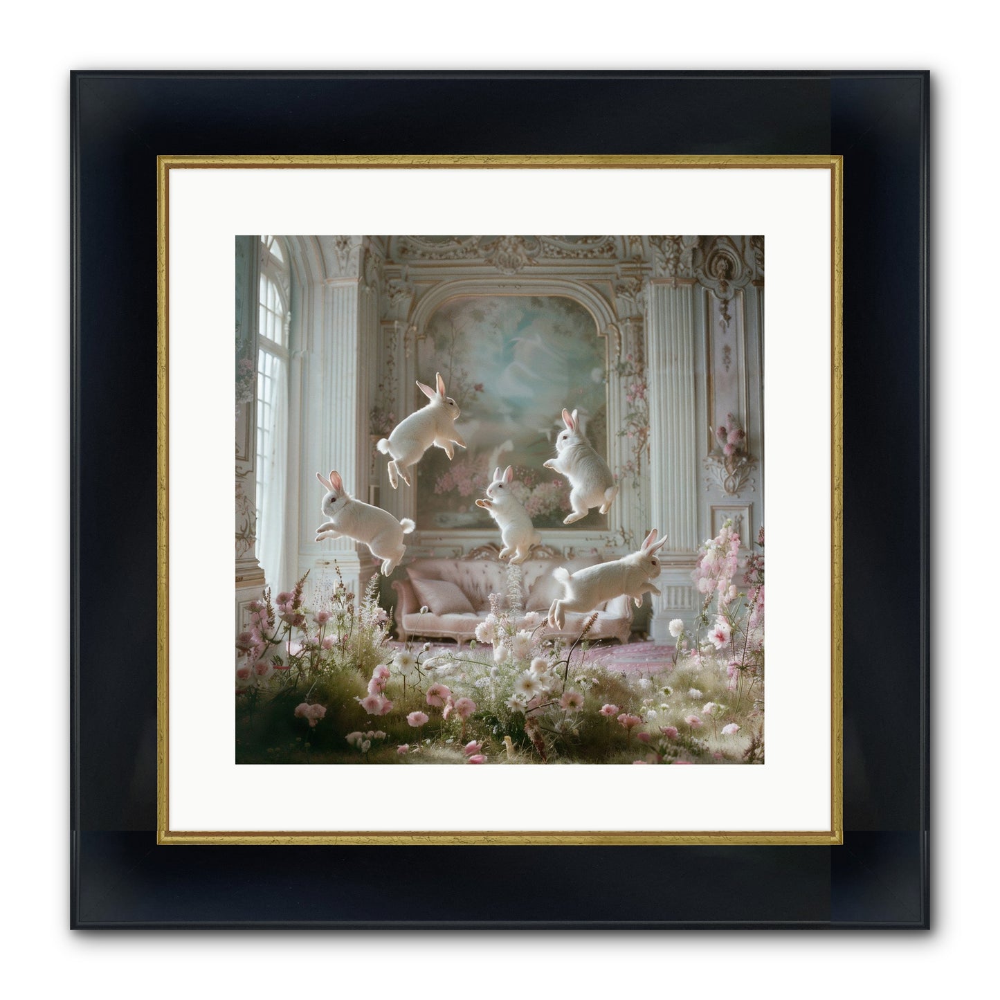 Petal Pirouette Framed Print - Wide Black w/Gold 16x16