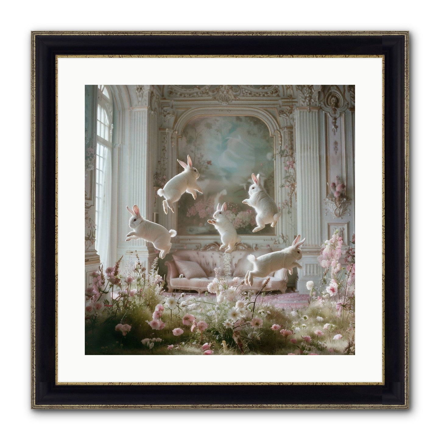 Petal Pirouette Framed Print - Black & Gold 20x20