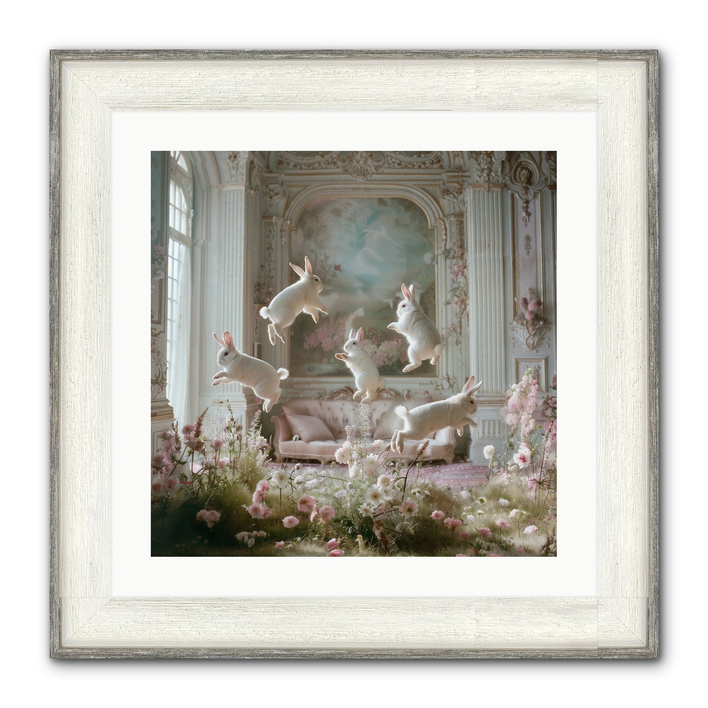Petal Pirouette Framed Print - Driftwood White 20x20