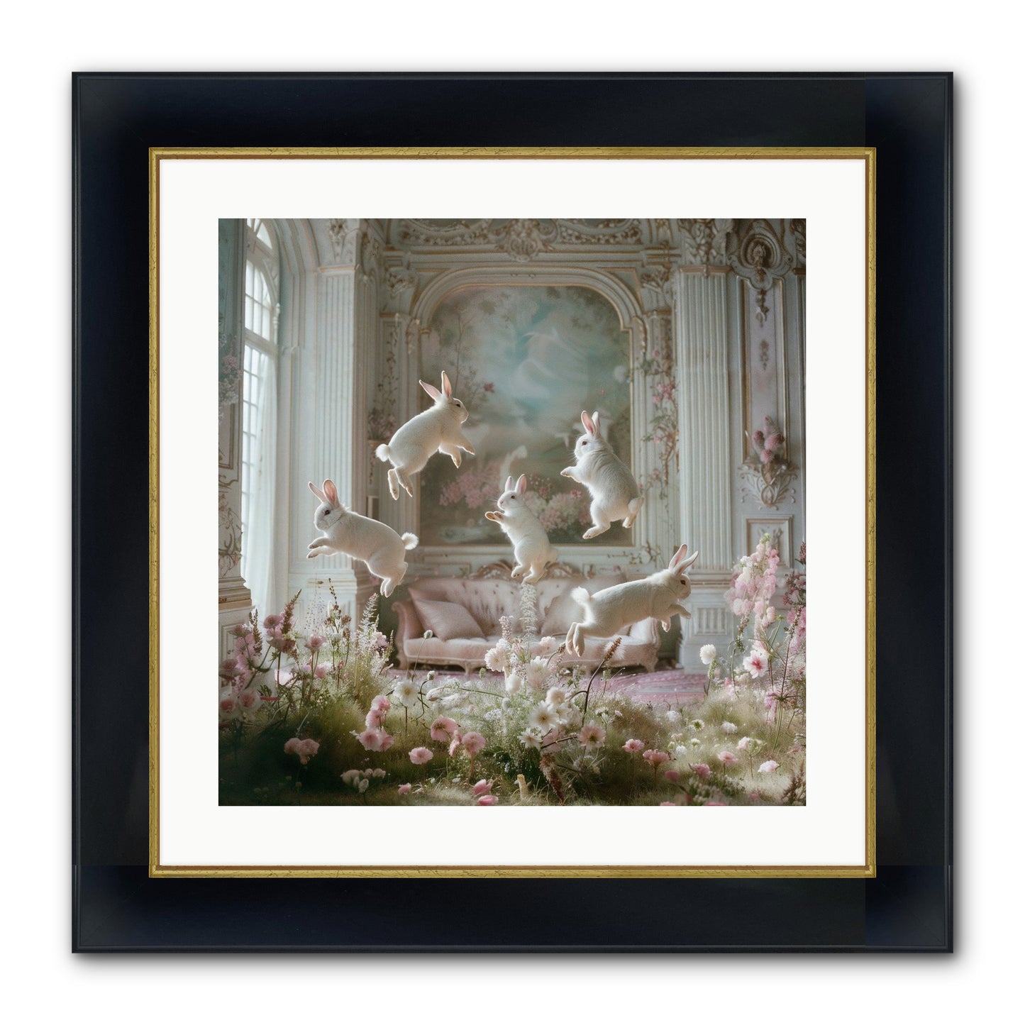 Petal Pirouette Framed Print - Wide Black w/Gold 20x20