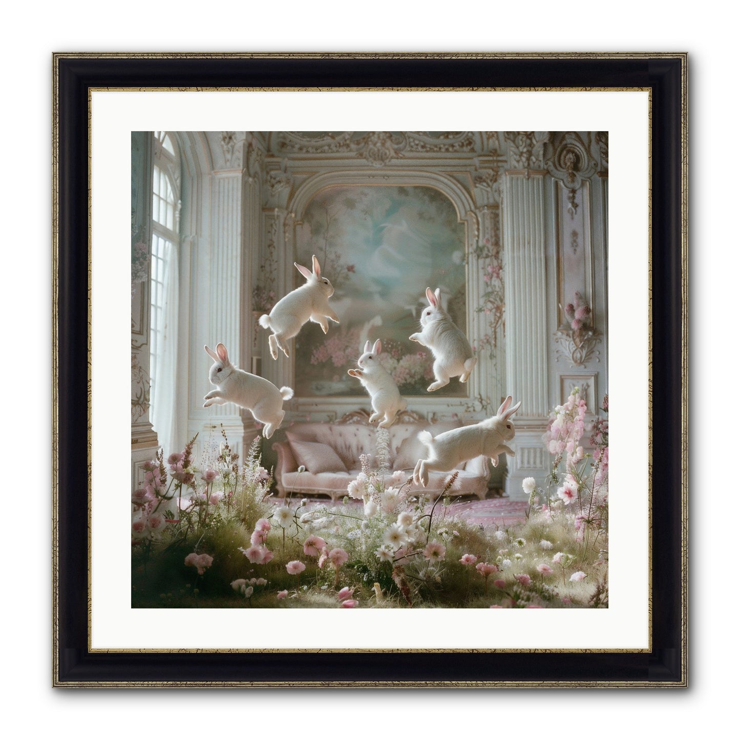 Petal Pirouette Framed Print - Black & Gold 24x24