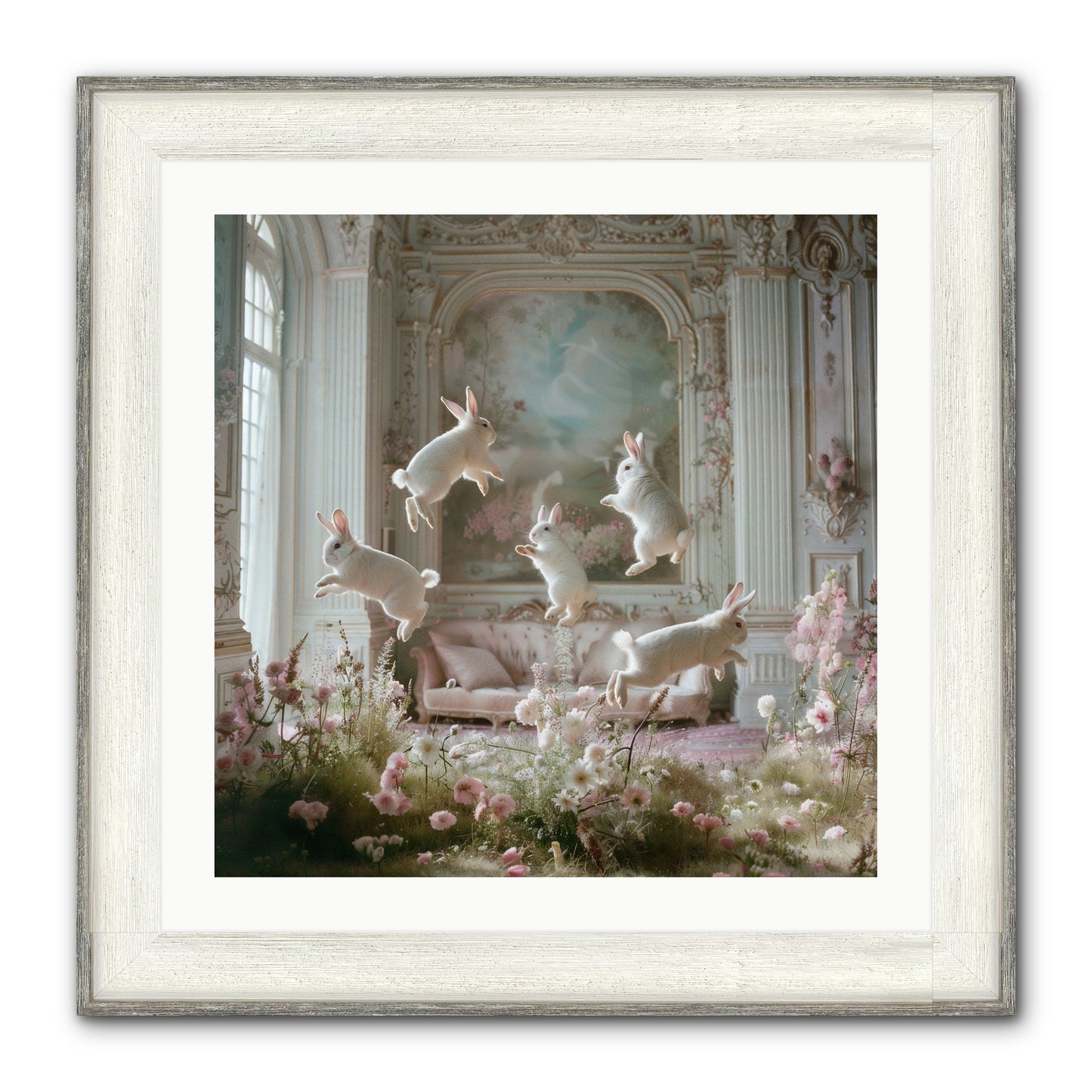 Petal Pirouette Framed Print - Driftwood White 24x24