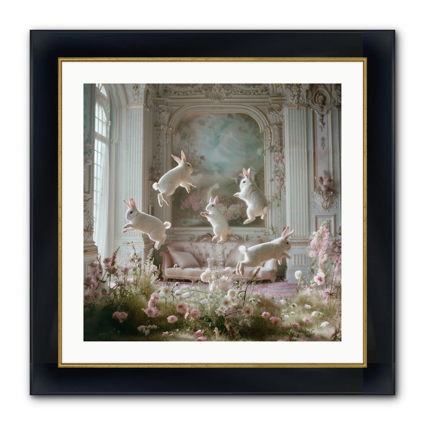Petal Pirouette Framed Print - Wide Black w/Gold 24x24