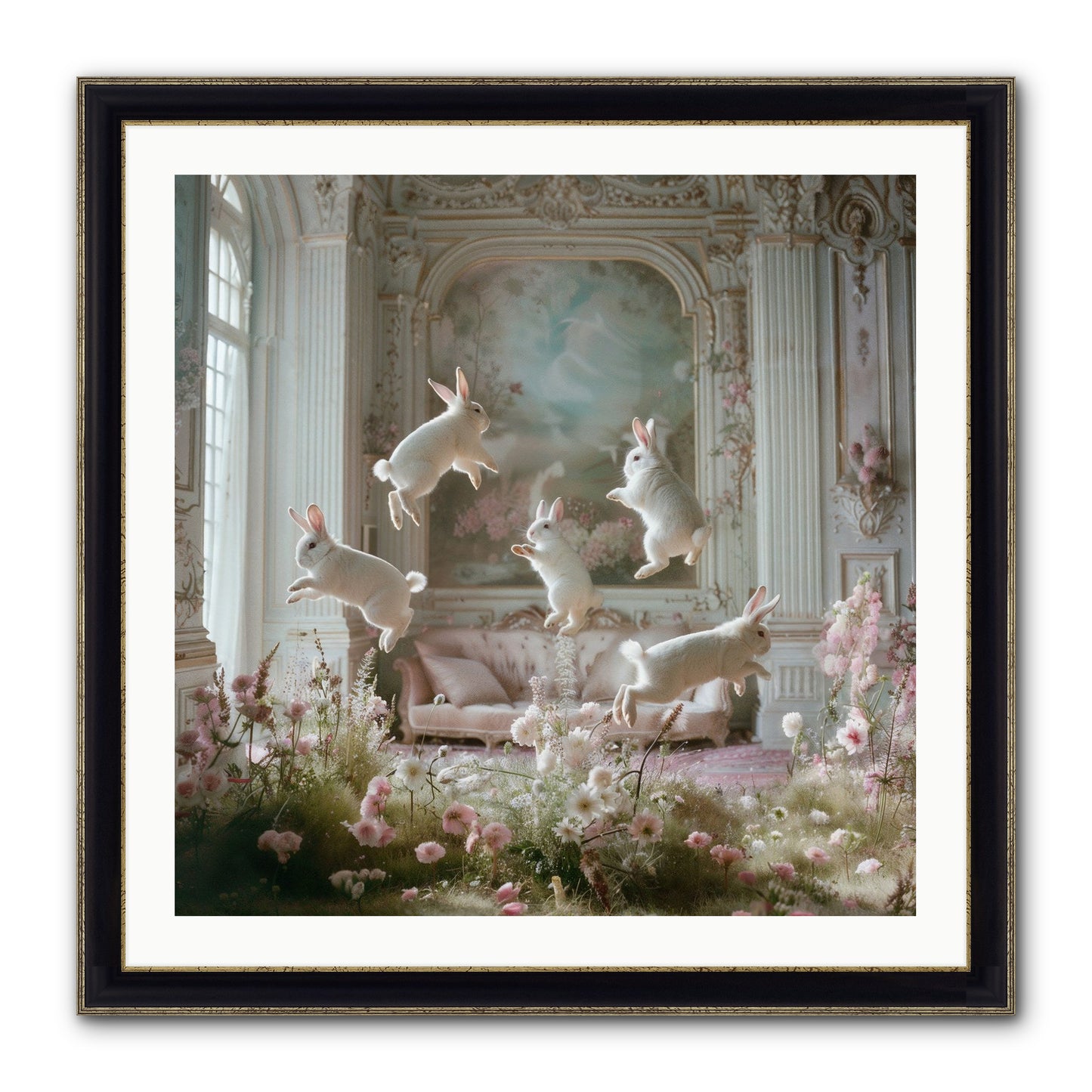 Petal Pirouette Framed Print - Black & Gold 30x30