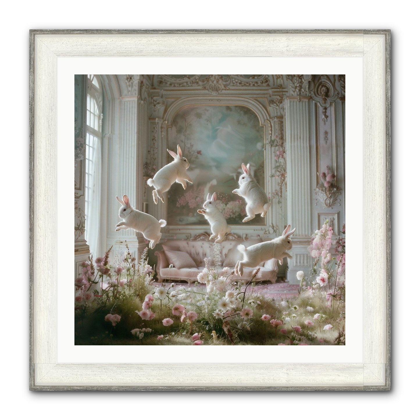Petal Pirouette Framed Print - Driftwood White 30x30