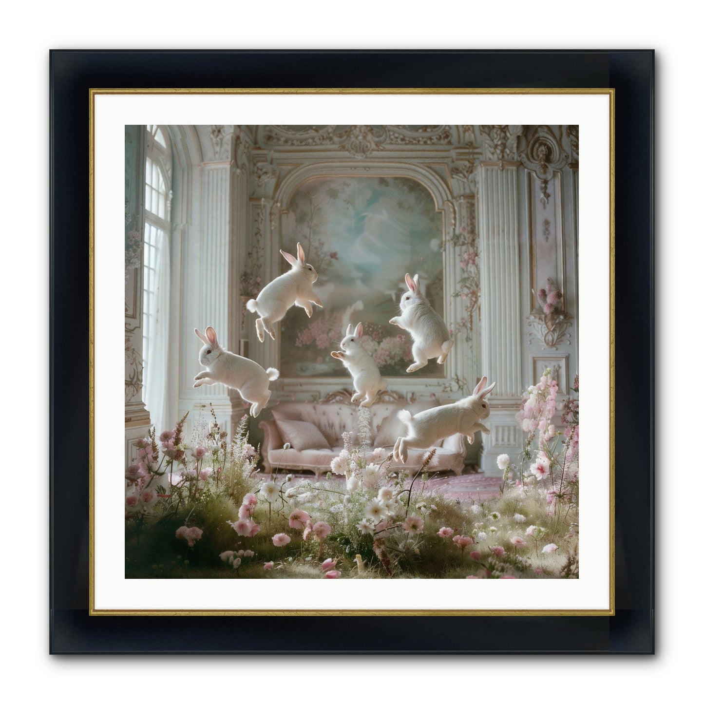 Petal Pirouette Framed Print - Wide Black w/Gold 30x30