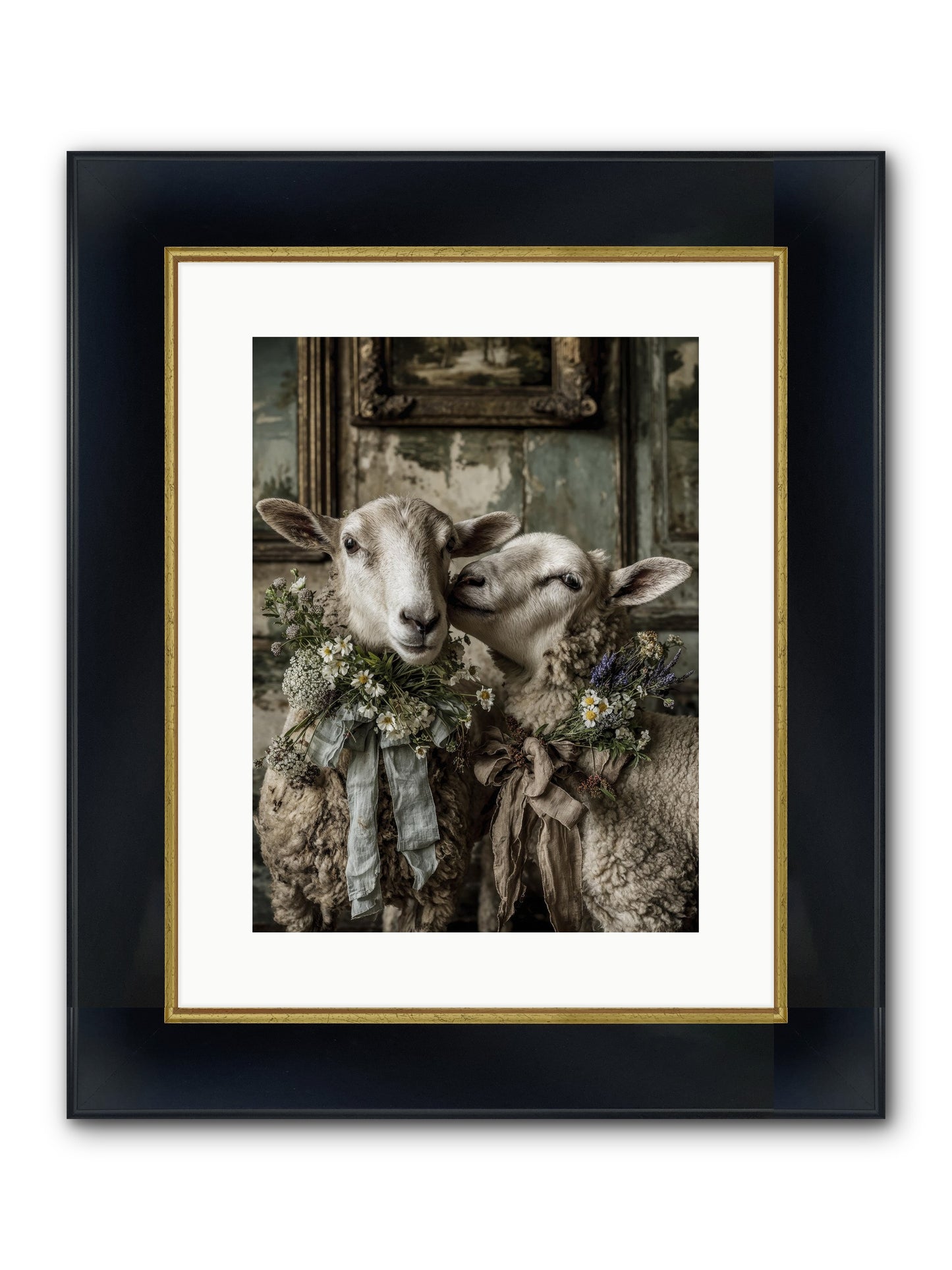 Petaled Framed Print - Wide Black w/Gold 12x16