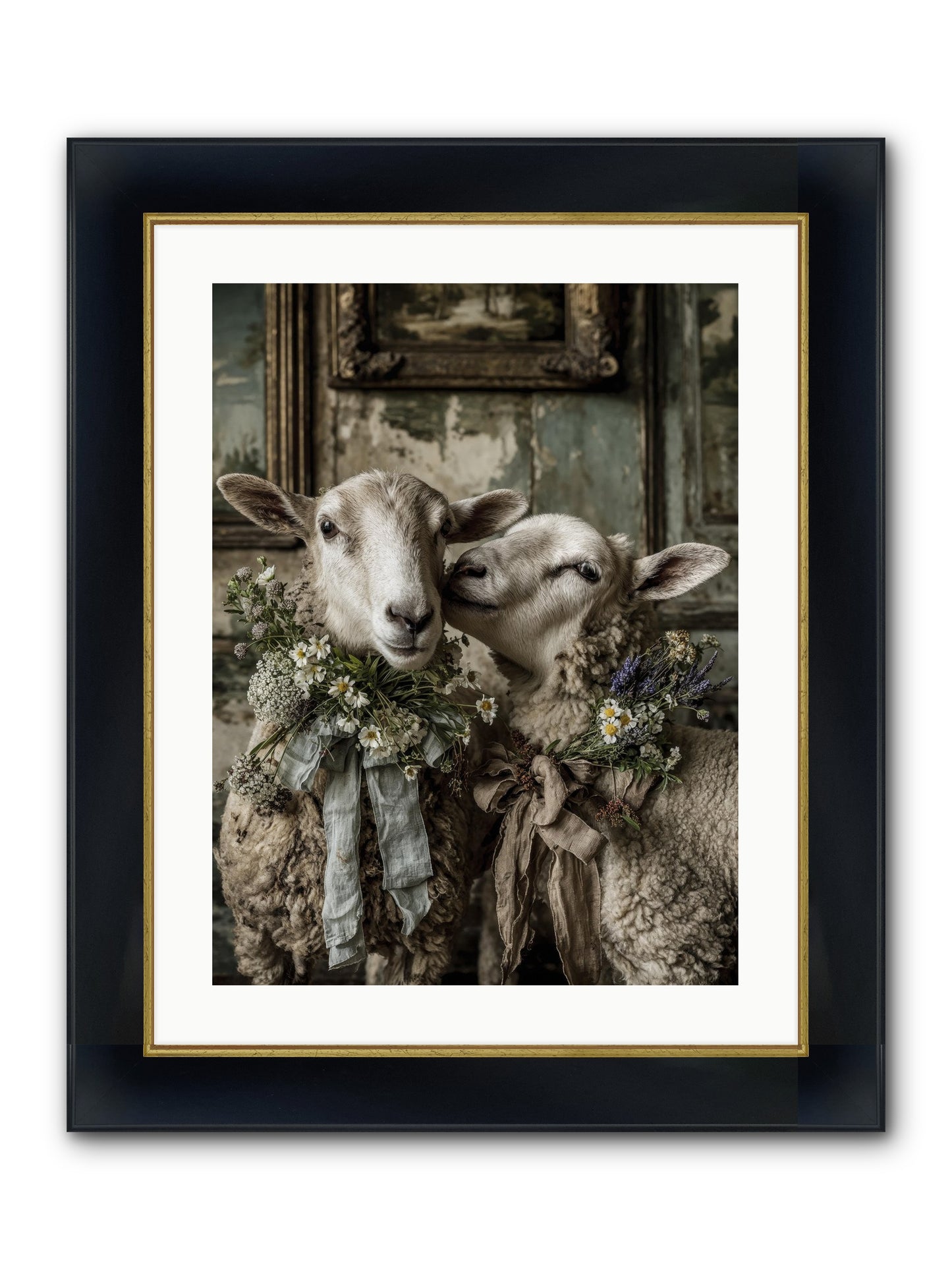 Petaled Framed Print - Wide Black w/Gold 18x24