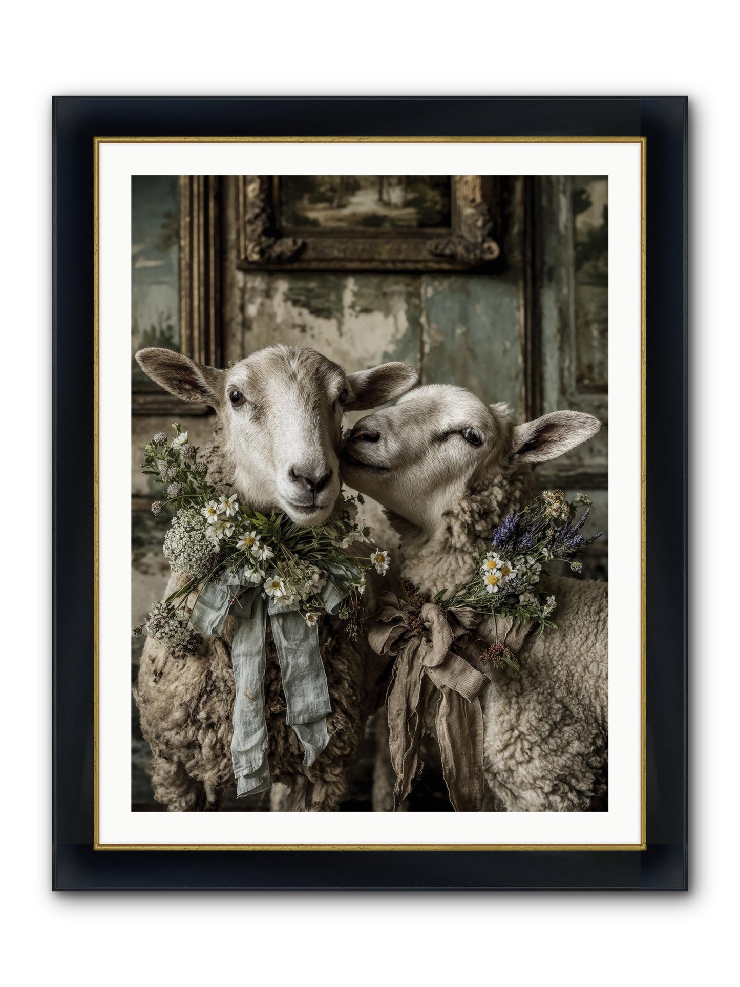 Petaled Framed Print - Wide Black w/Gold 30x40