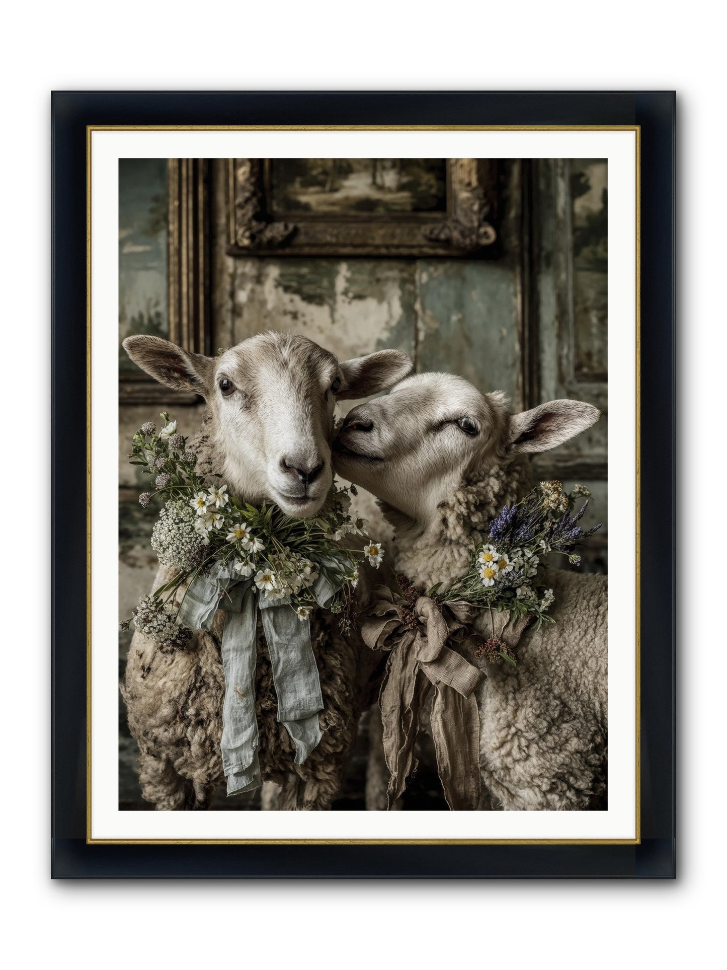 Petaled Framed Print - Wide Black w/Gold 36x48