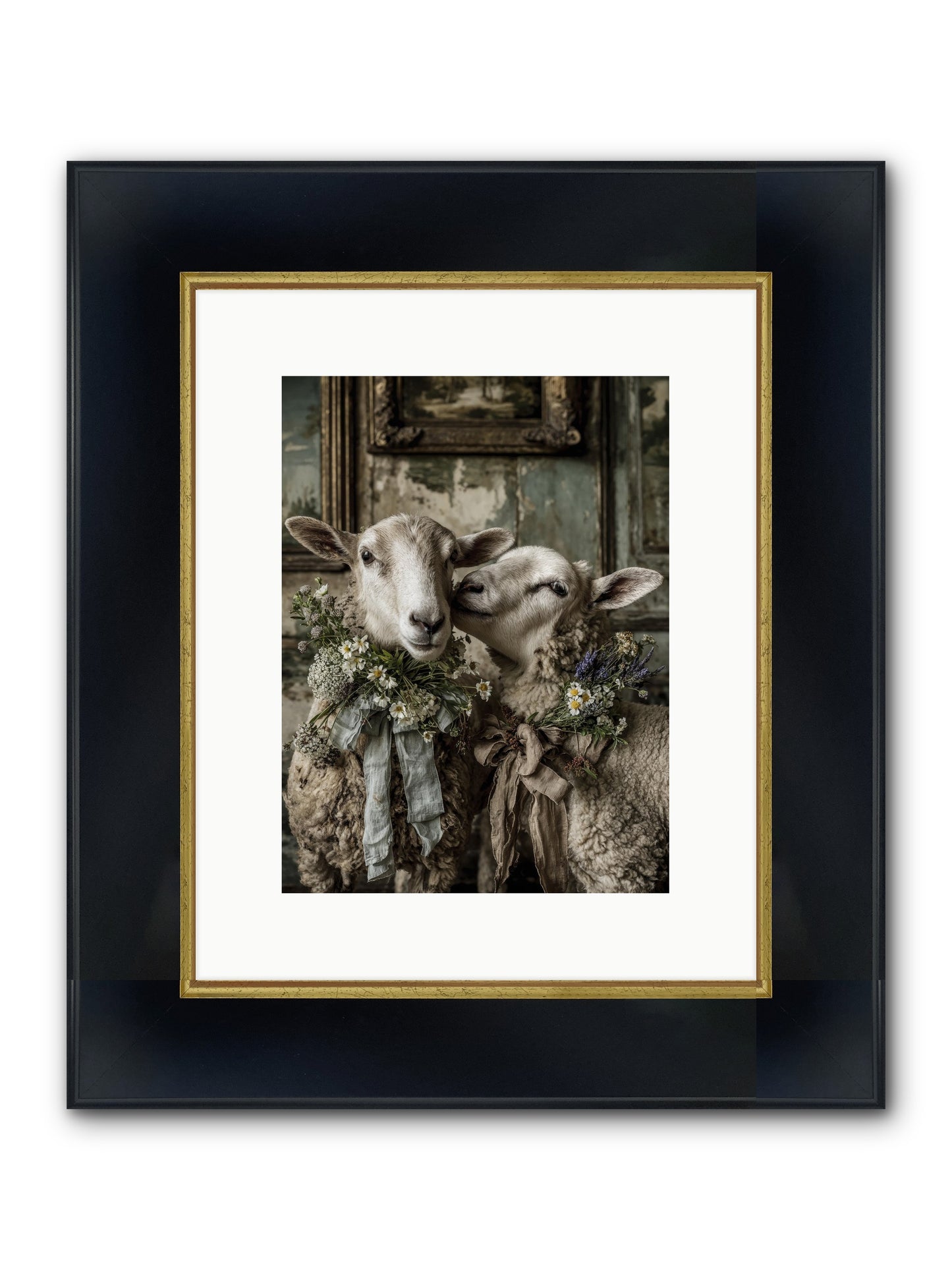 Petaled Framed Print - Wide Black w/Gold 9x12